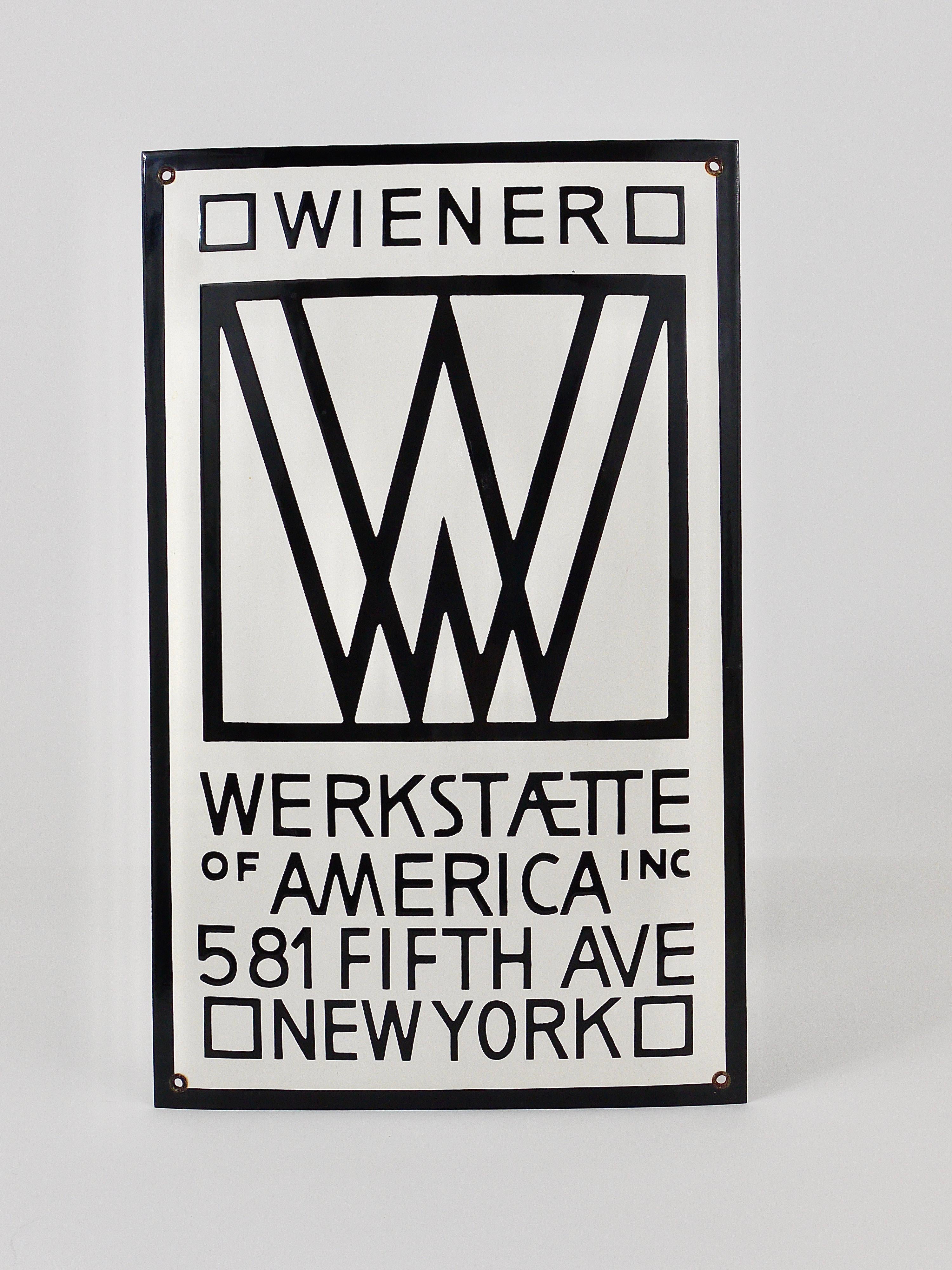 Art Nouveau Rare Wiener Werkstaette of America Inc New York Enameled Advertising Sign