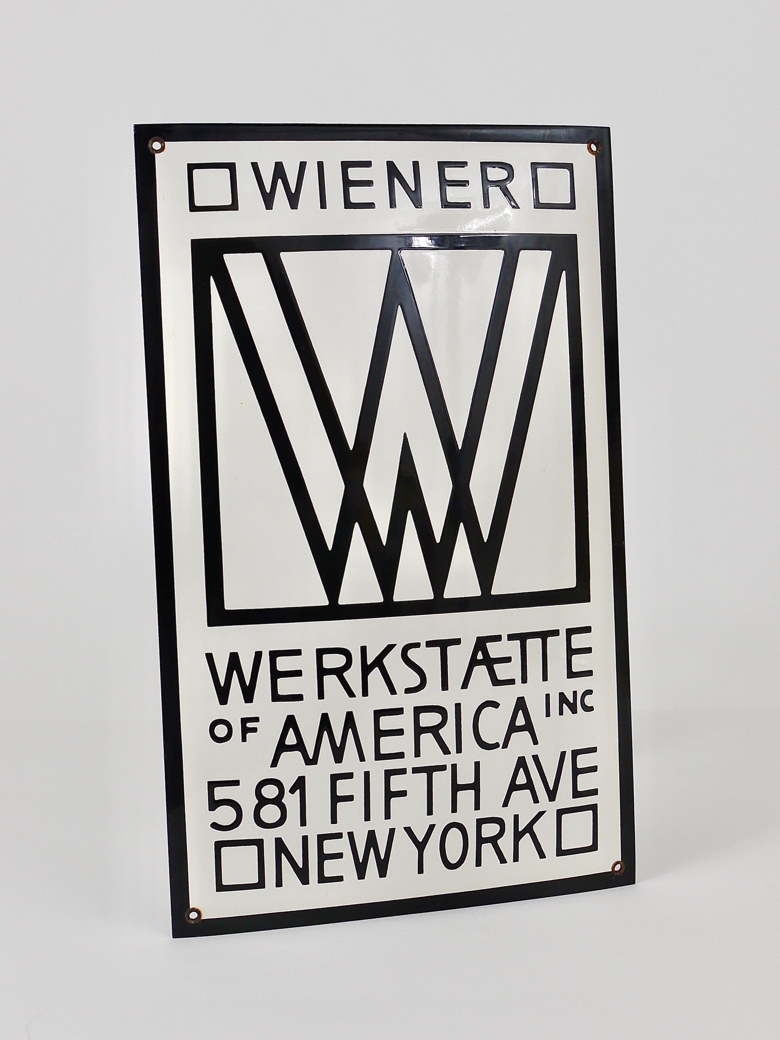 Rare Wiener Werkstaette of America Inc New York Enameled Advertising Sign In Excellent Condition In Vienna, AT