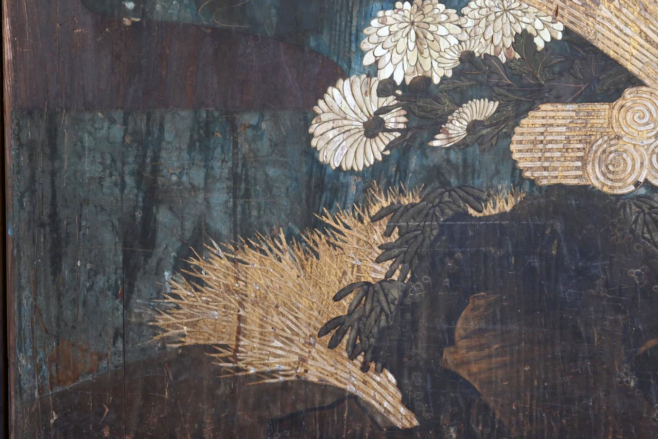 Una rara puerta corredera de madera con pinturas japonesas/1800-1920/Edo-Meiji en venta 3