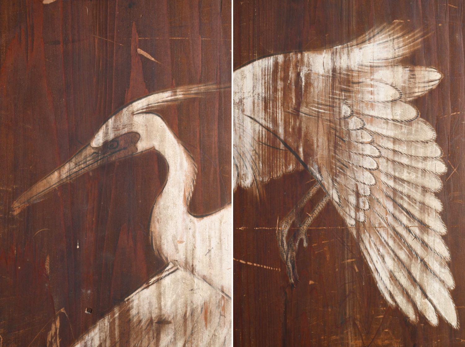 Una rara puerta corredera de madera con pinturas japonesas/1800-1920/Edo-Meiji en venta 7