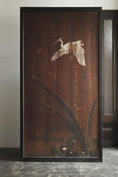 Una rara puerta corredera de madera con pinturas japonesas/1800-1920/Edo-Meiji