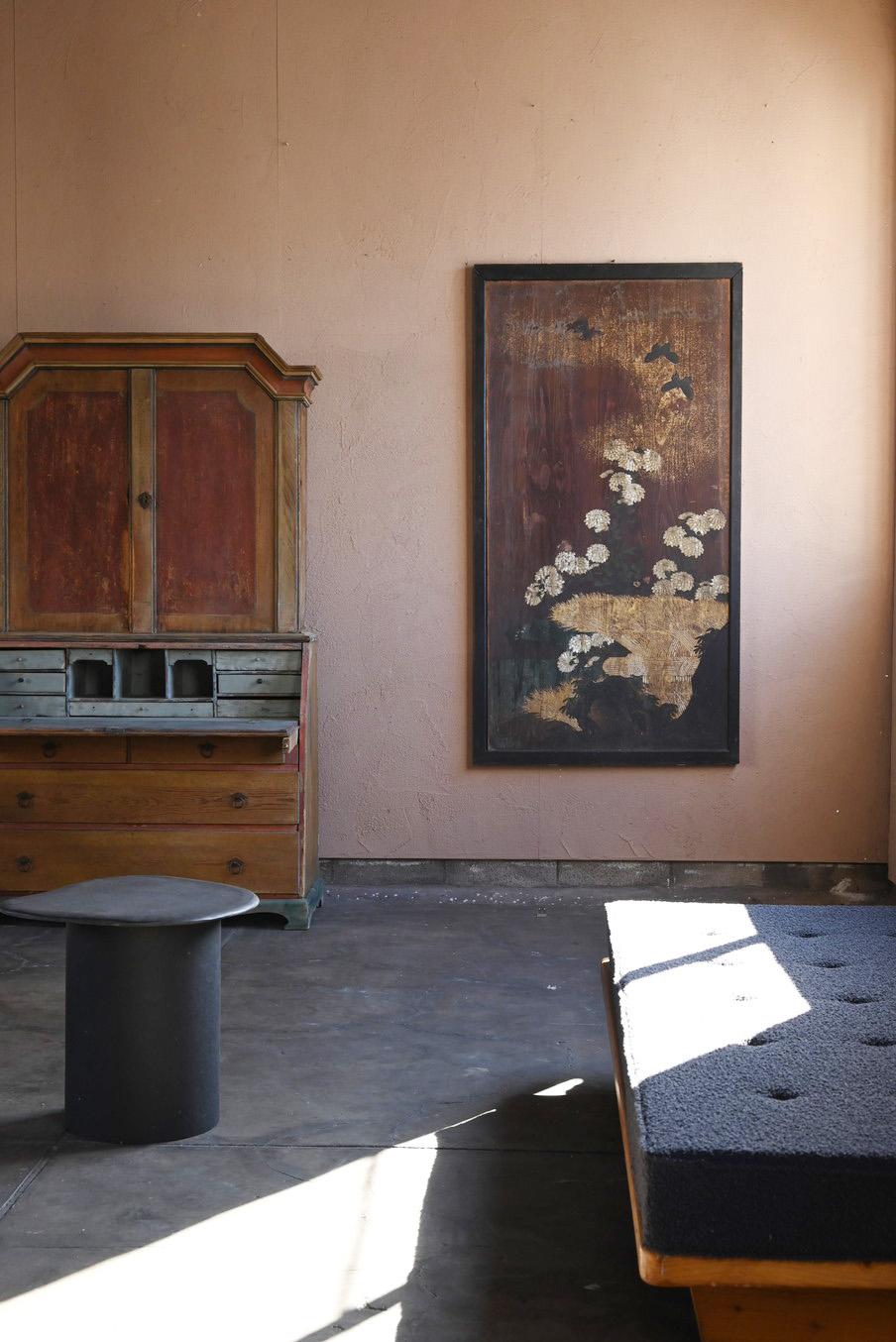 Una rara puerta corredera de madera con pinturas japonesas/1800-1920/Edo-Meiji Tallado a mano en venta