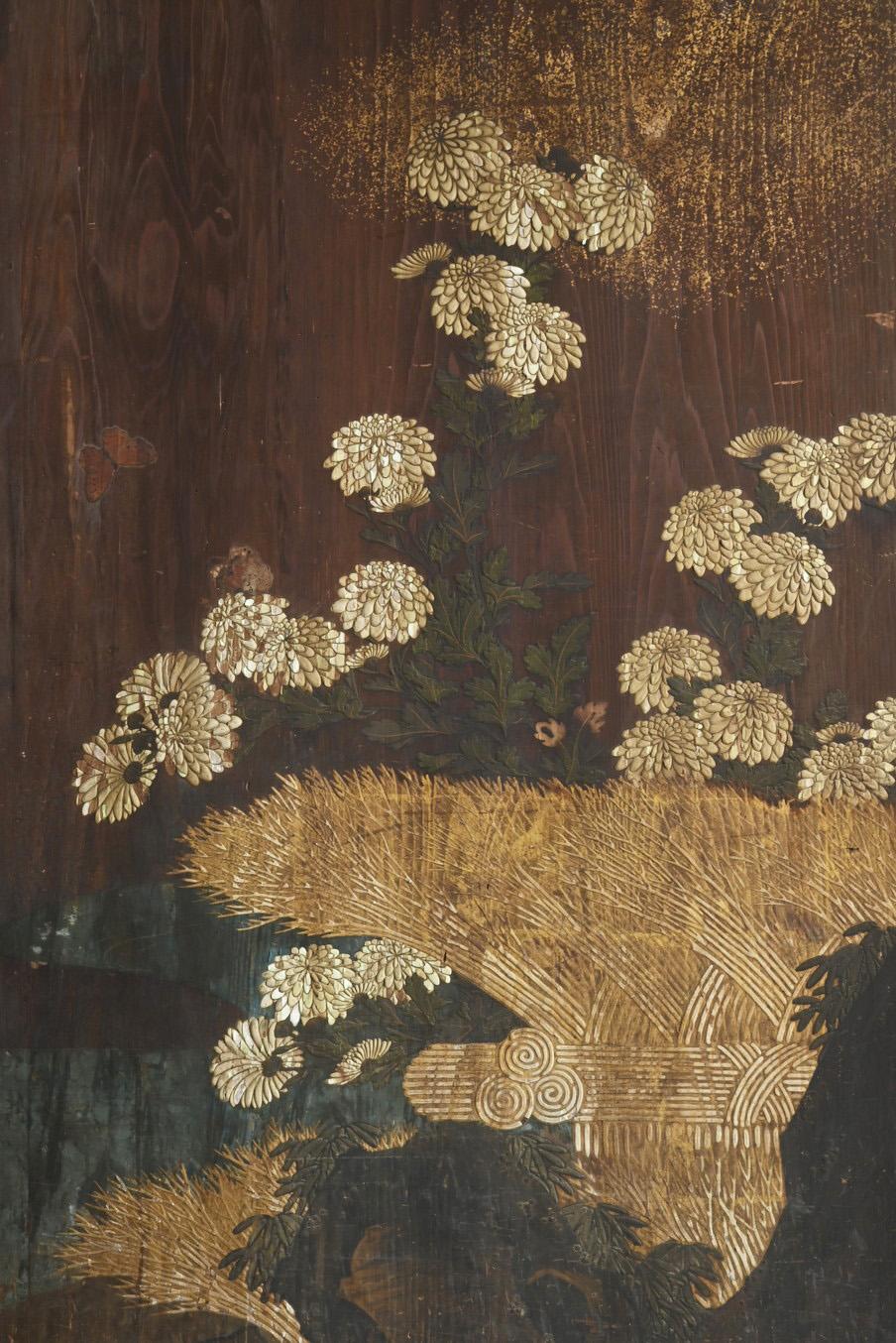 Una rara puerta corredera de madera con pinturas japonesas/1800-1920/Edo-Meiji en Bastante bueno estado para la venta en Sammu-shi, Chiba
