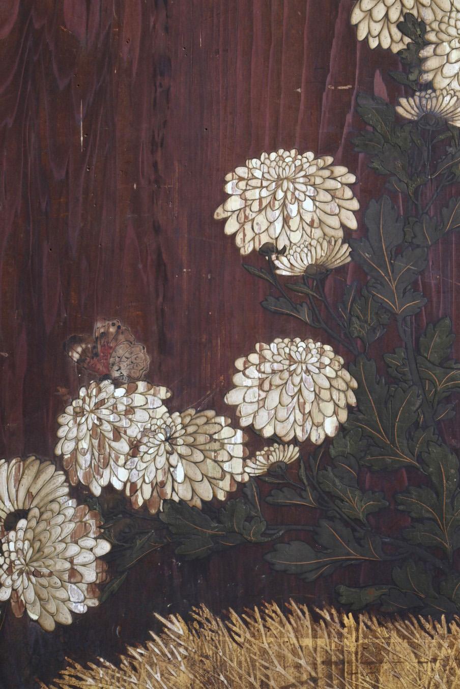 Una rara puerta corredera de madera con pinturas japonesas/1800-1920/Edo-Meiji Ciprés en venta