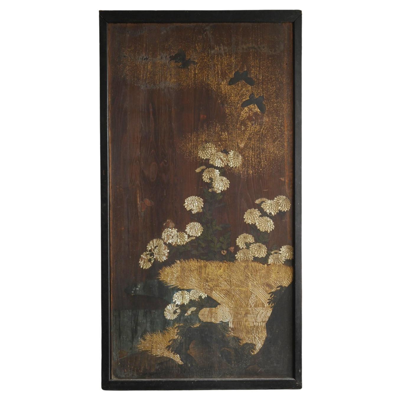 Una rara puerta corredera de madera con pinturas japonesas/1800-1920/Edo-Meiji