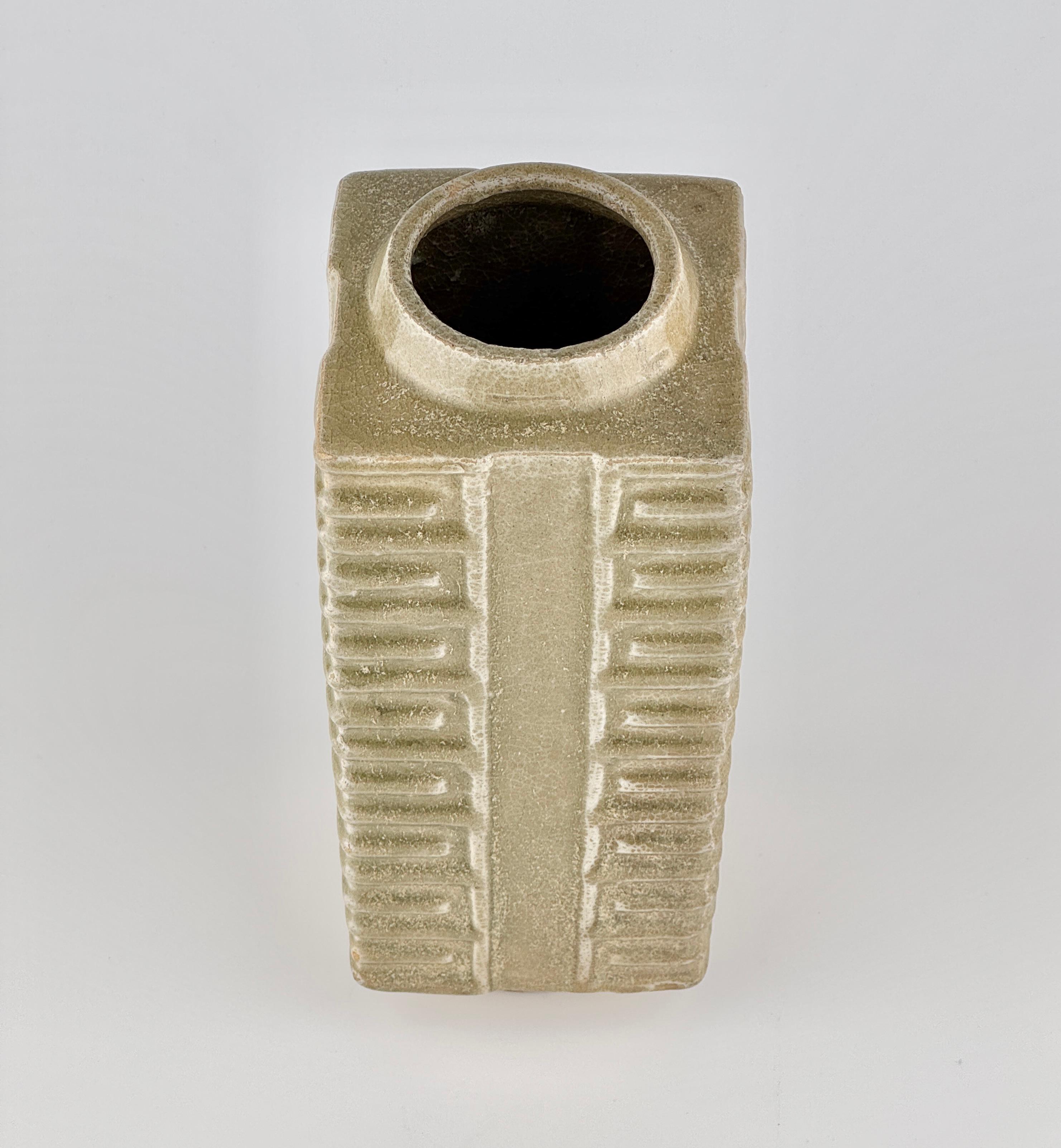 A Rare Yue Celadon Cong-Shaped Vase, Western Jin Dynasty(3-5th C) For Sale 4