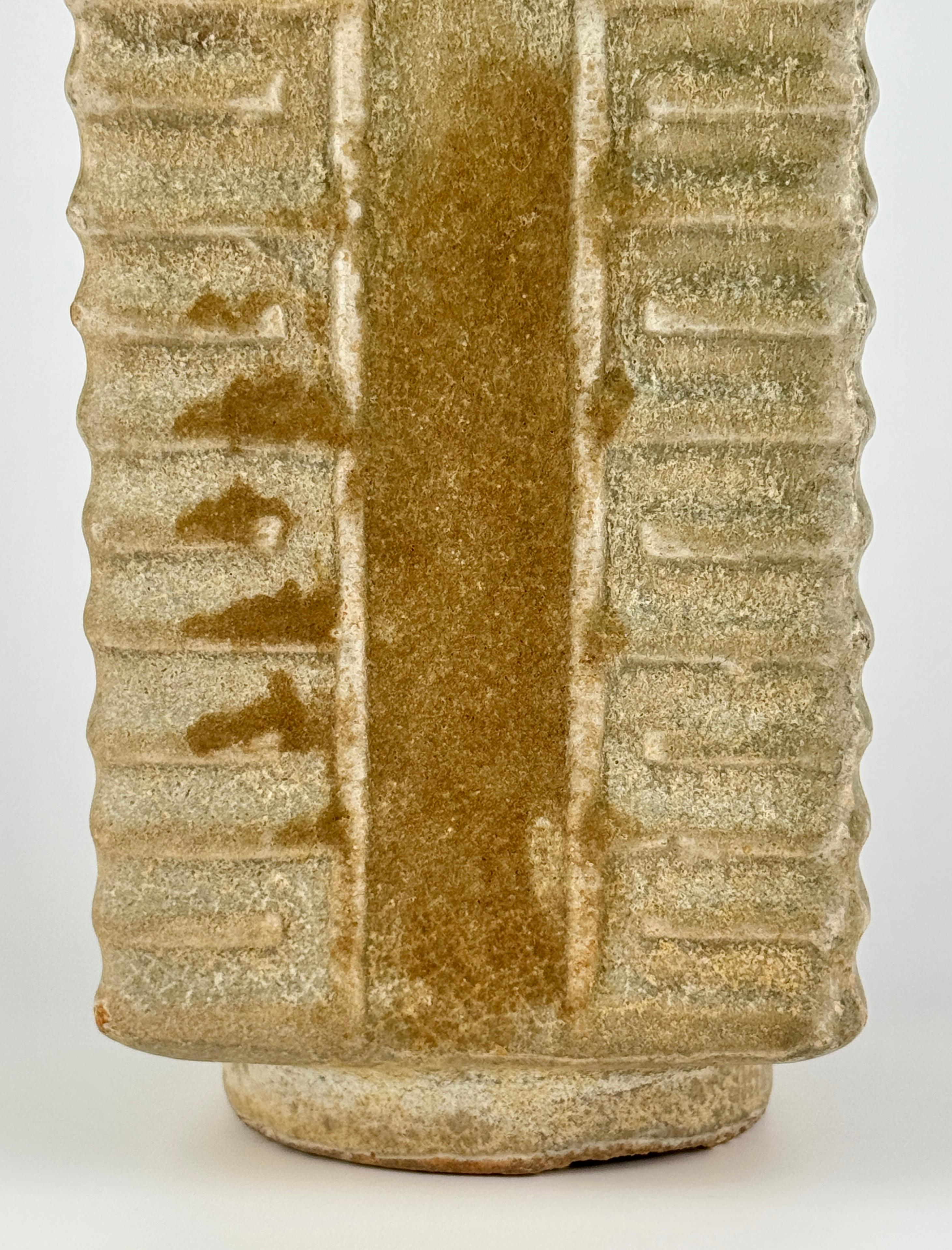 A Rare Yue Celadon Cong-Shaped Vase, Western Jin Dynasty(3-5th C) For Sale 8
