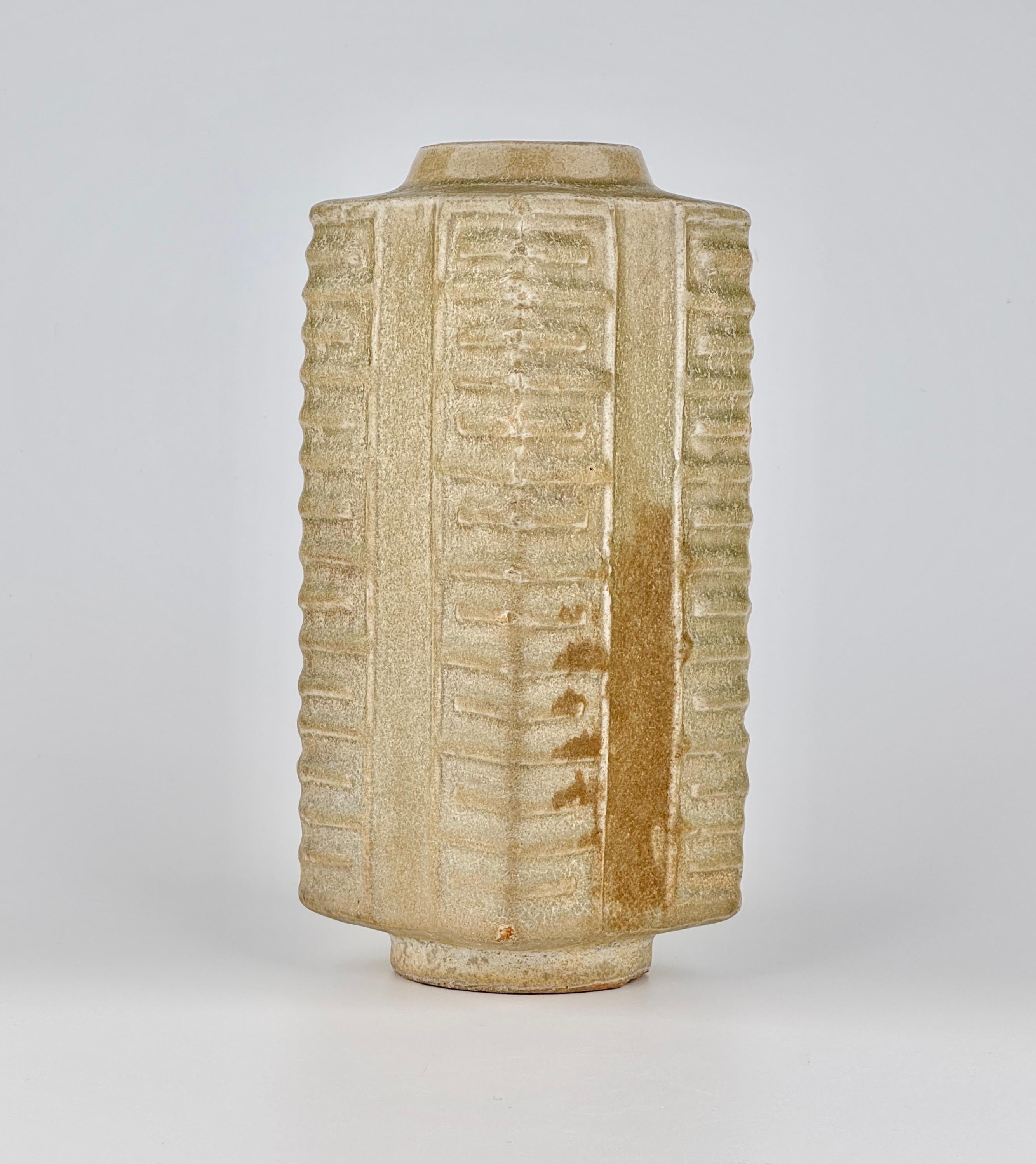 Glazed A Rare Yue Celadon Cong-Shaped Vase, Western Jin Dynasty(3-5th C) For Sale