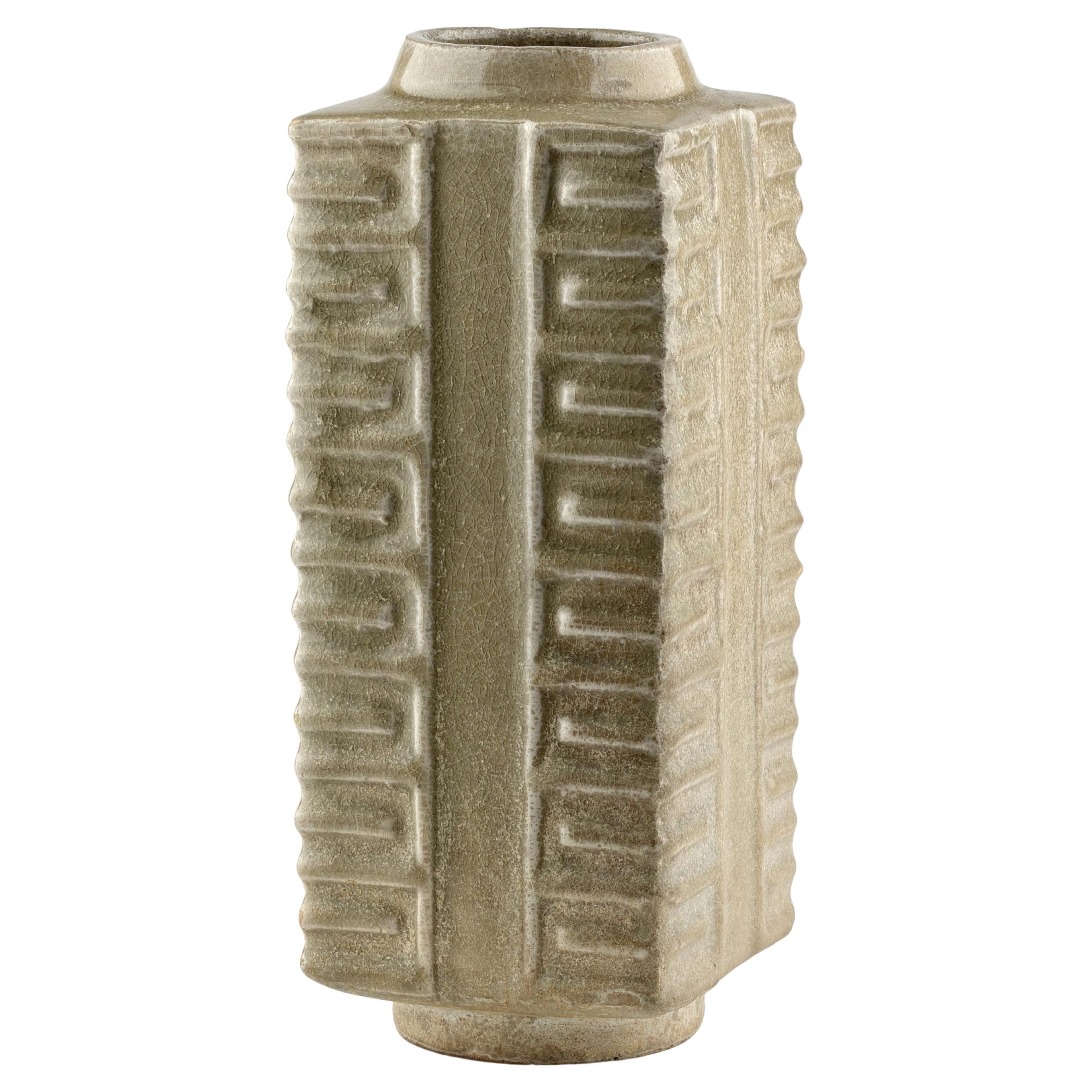 A Rare Yue Celadon Cong-Shaped Vase, Western Jin Dynasty(3-5th C) For Sale