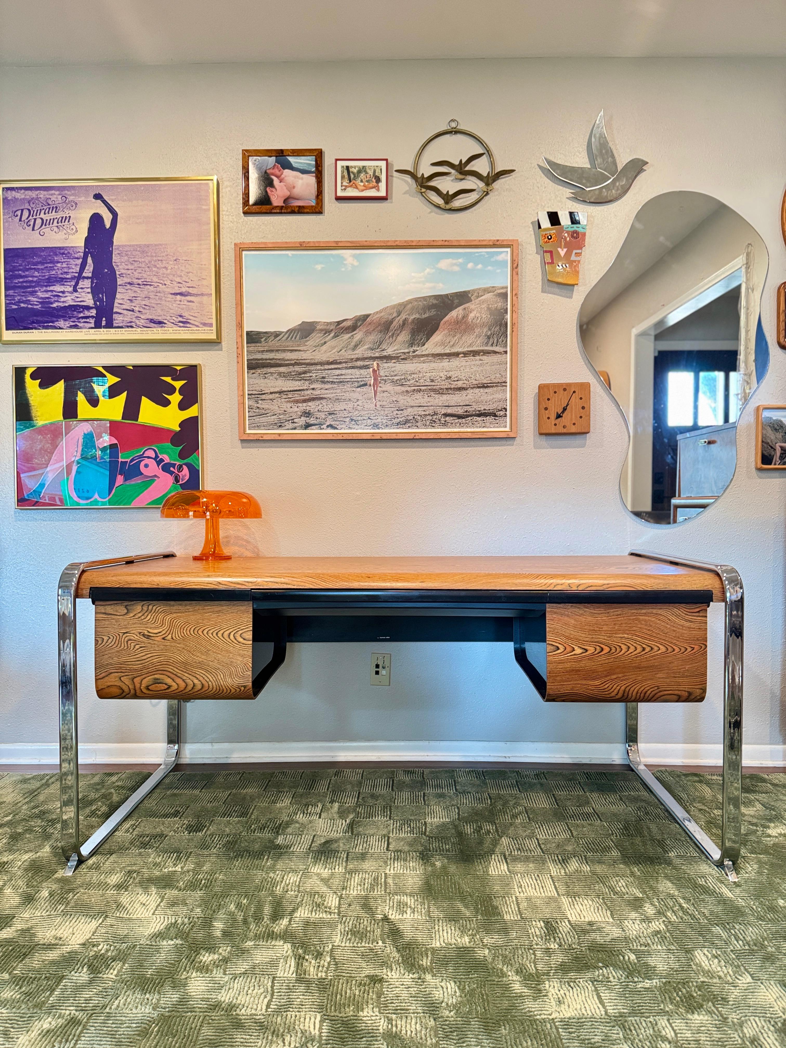 A rare zebra wood desk designed by Peter Protzmann for Herman Miller, 1970s 1