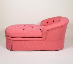 Raspberry Cotton-Upholstered Tufted Chaise Longue