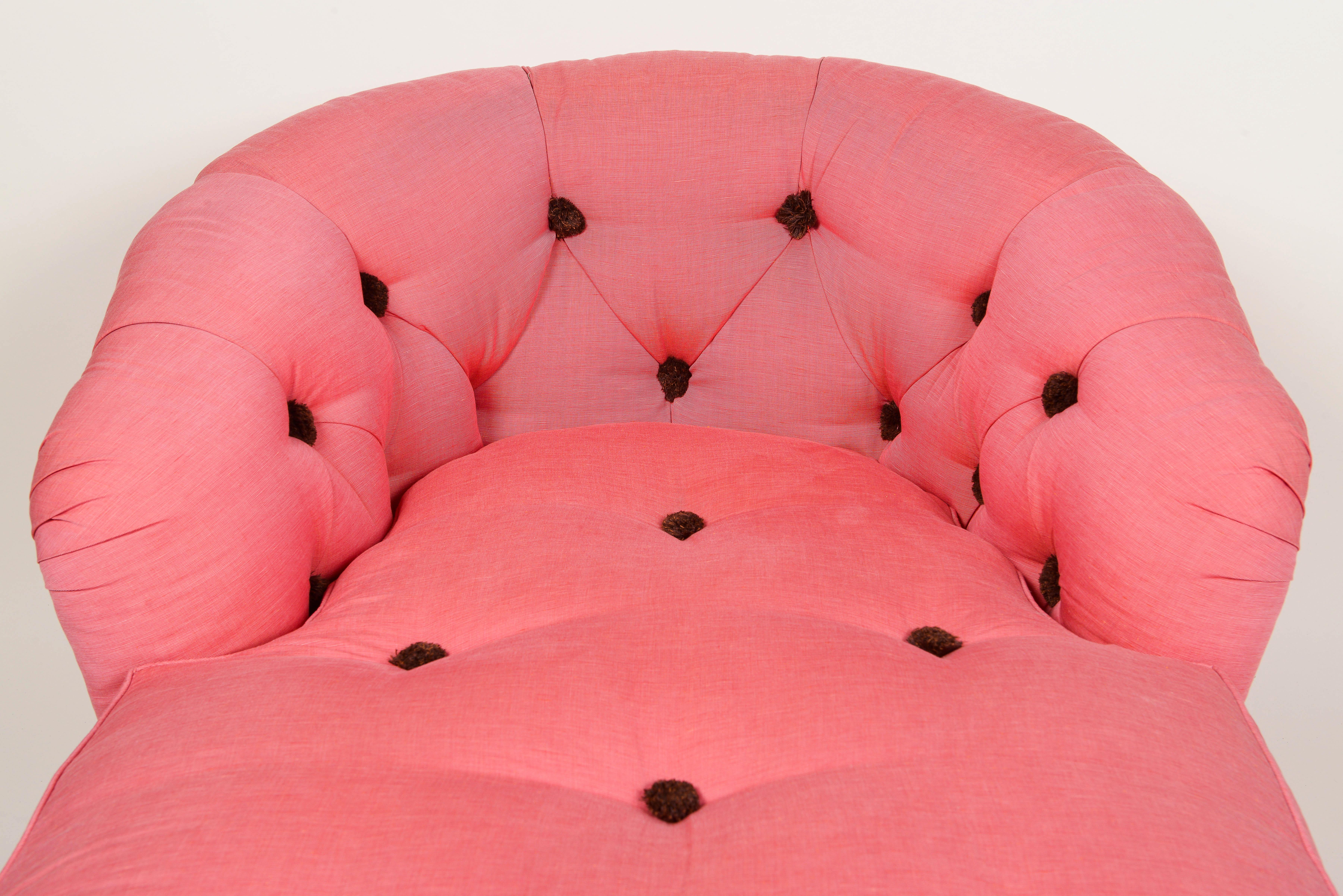 Upholstery Raspberry Cotton-Upholstered Tufted Chaise Longue