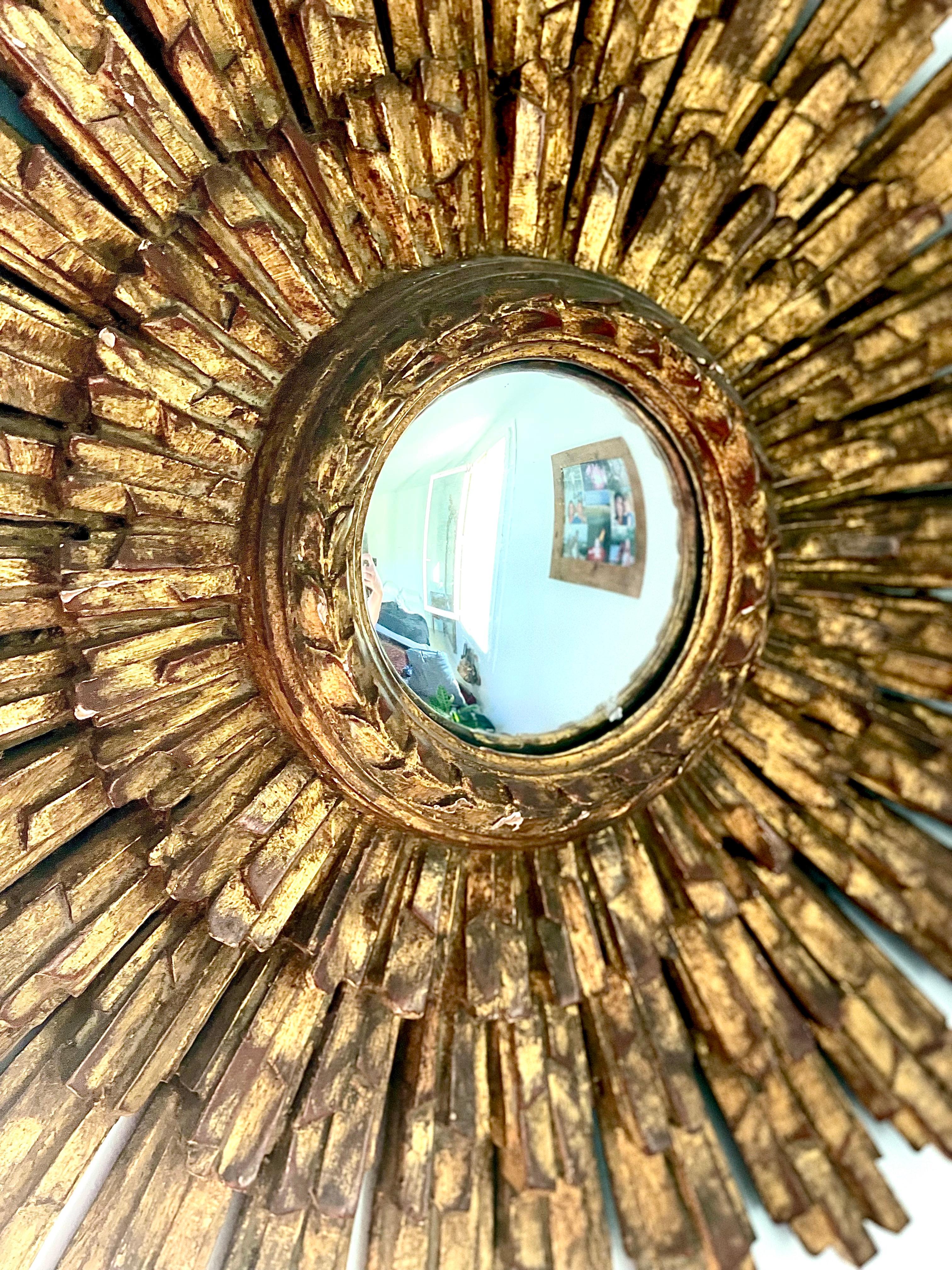 Großer konvexer Spiegel aus Giltwood mit Sonnenschliff oder 