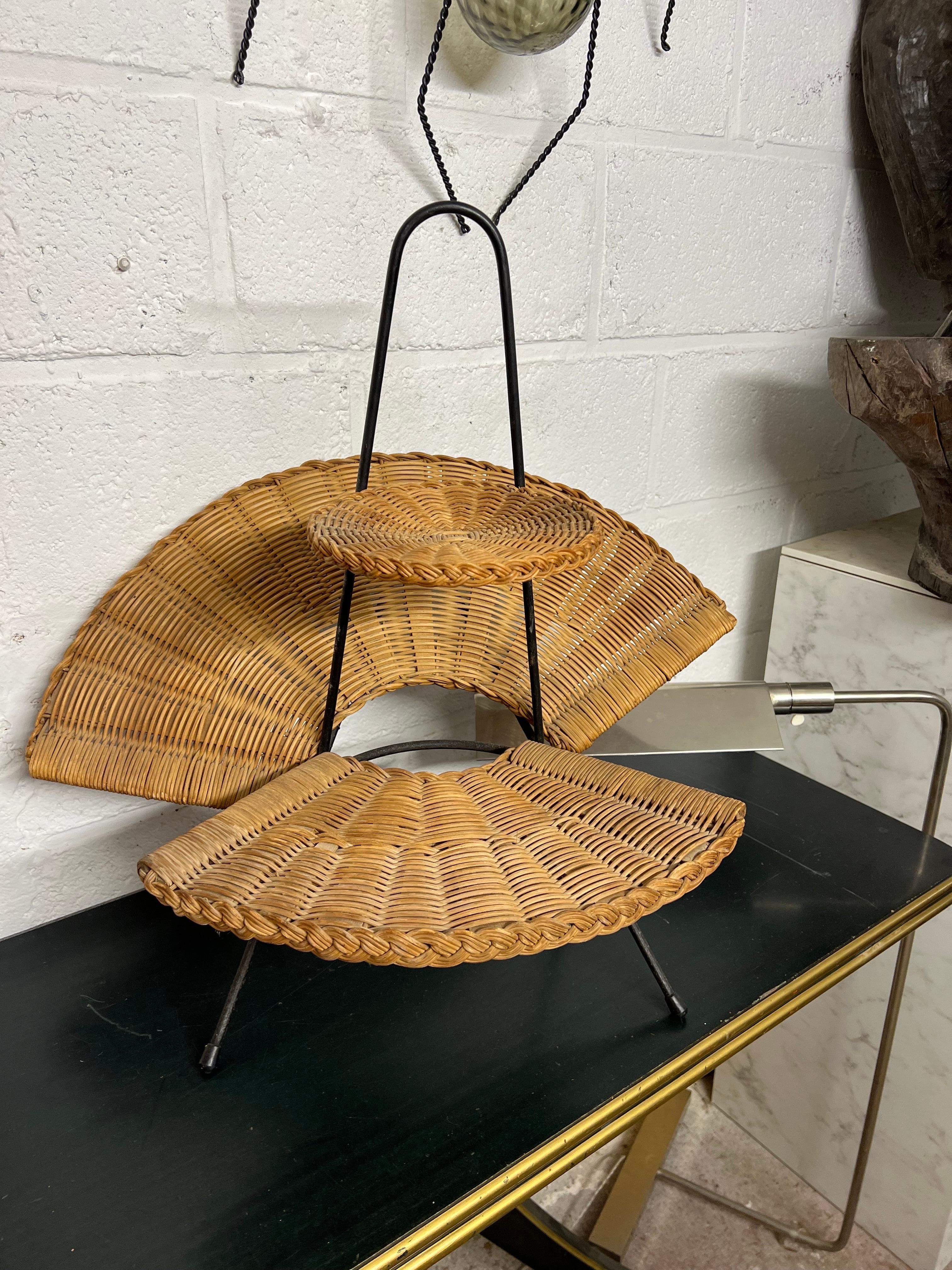 Mid-Century Modern A rattan and metal newspapers stands For Sale