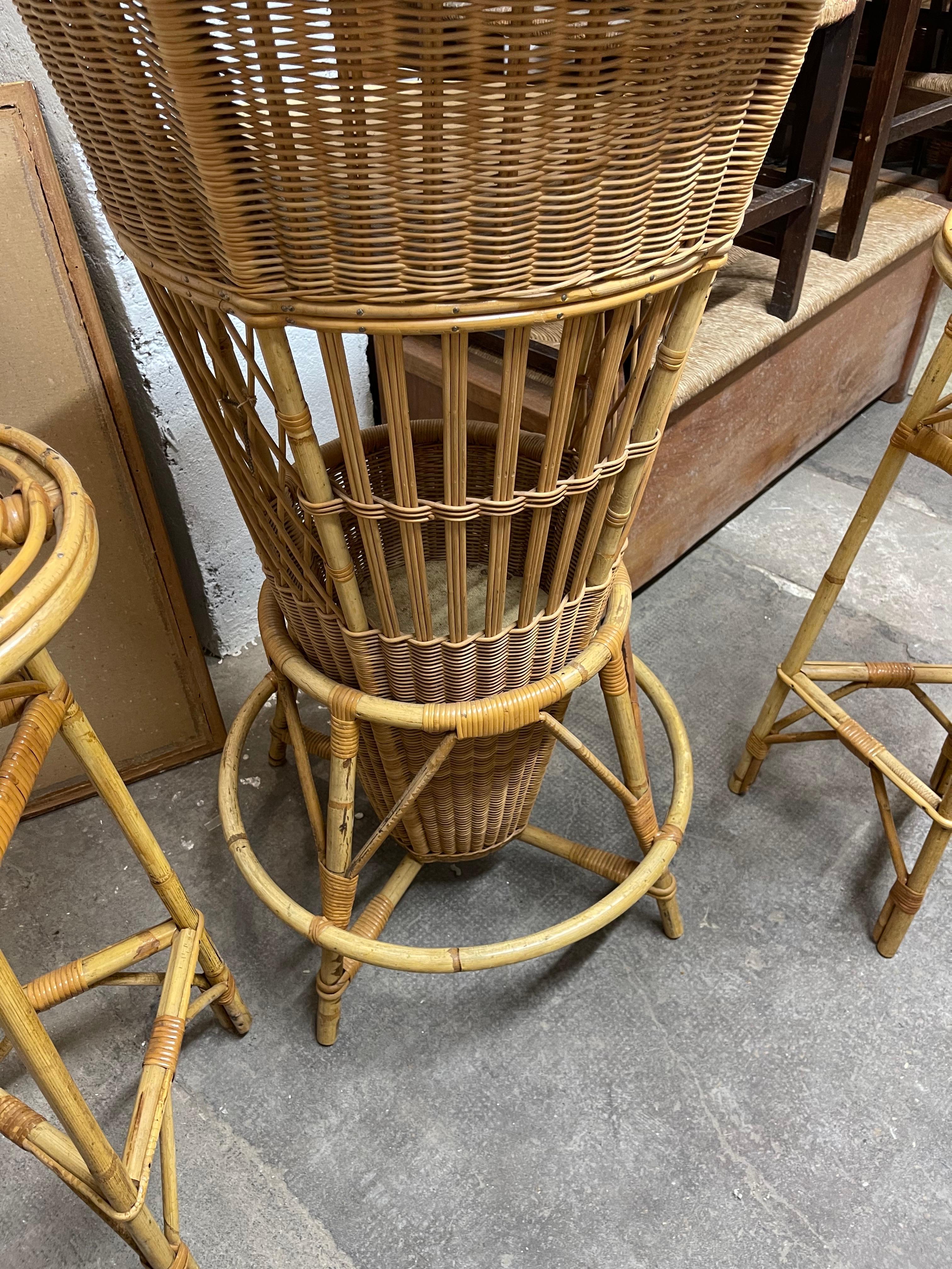 Rattan bar circa 1960 with two stools