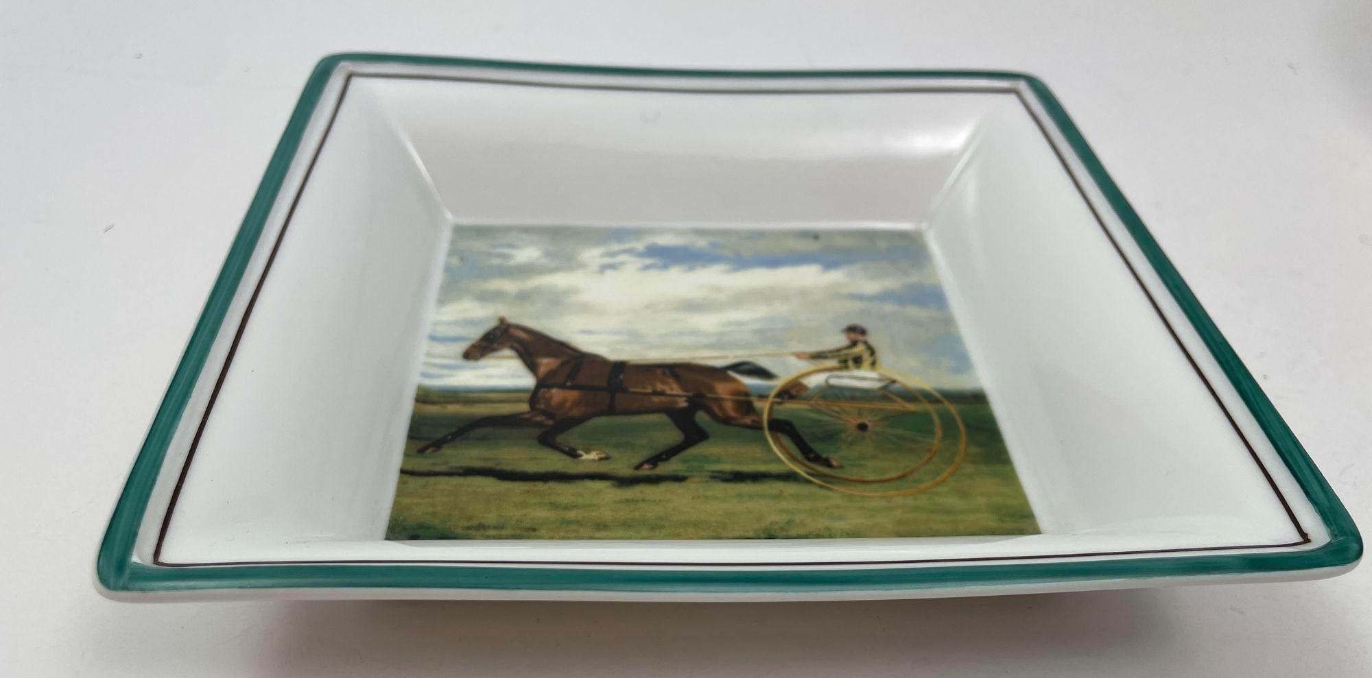 French Provincial A. Raynaud Limoges Trinket Dish Ashtray Catchall with Equestrian Design