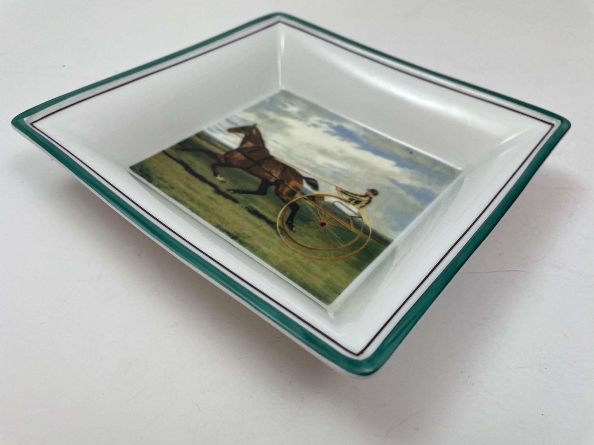 French A. Raynaud Limoges Trinket Dish Ashtray Catchall with Equestrian Design