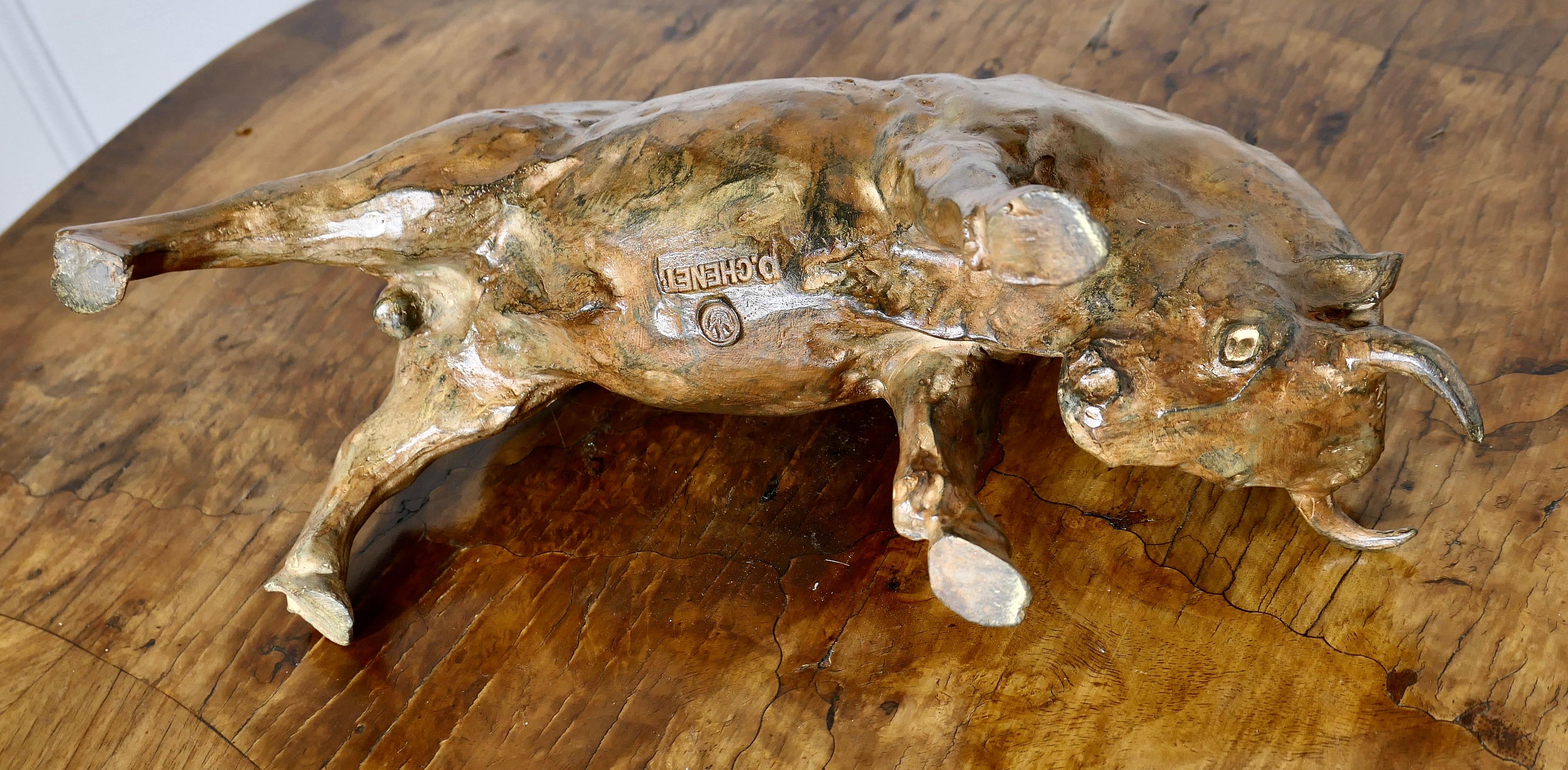 A  Really Beautiful Bronze of a Charging Bull by Pierre Chenet 7