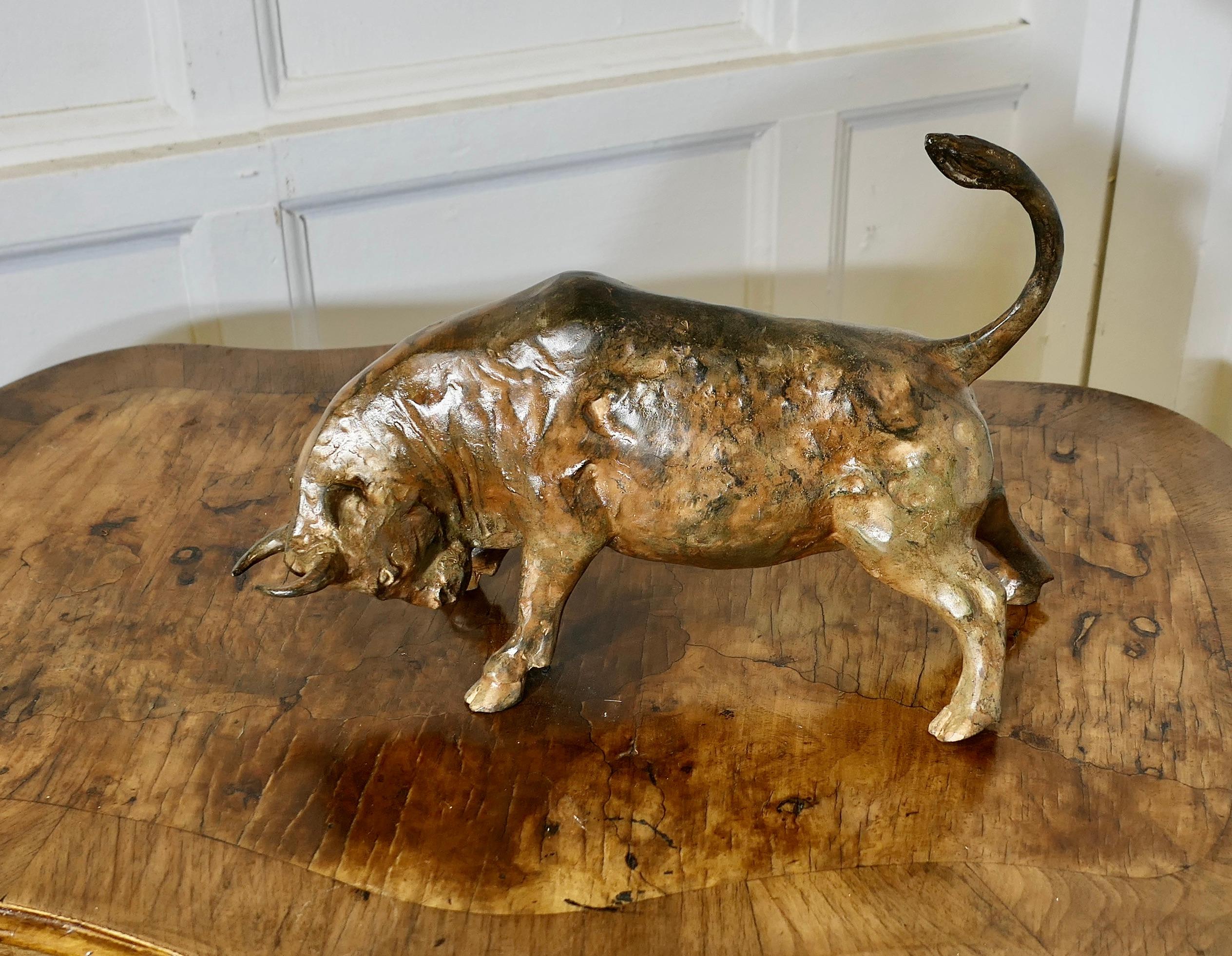 Folk Art A  Really Beautiful Bronze of a Charging Bull by Pierre Chenet