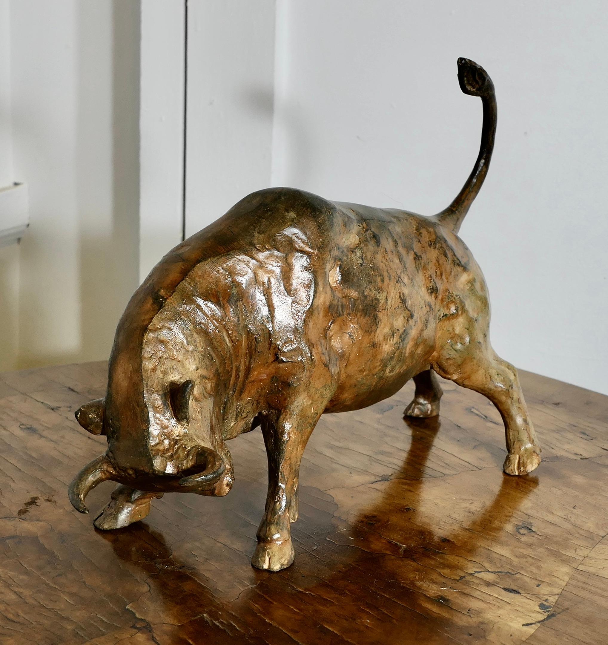 A  Really Beautiful Bronze of a Charging Bull by Pierre Chenet 1