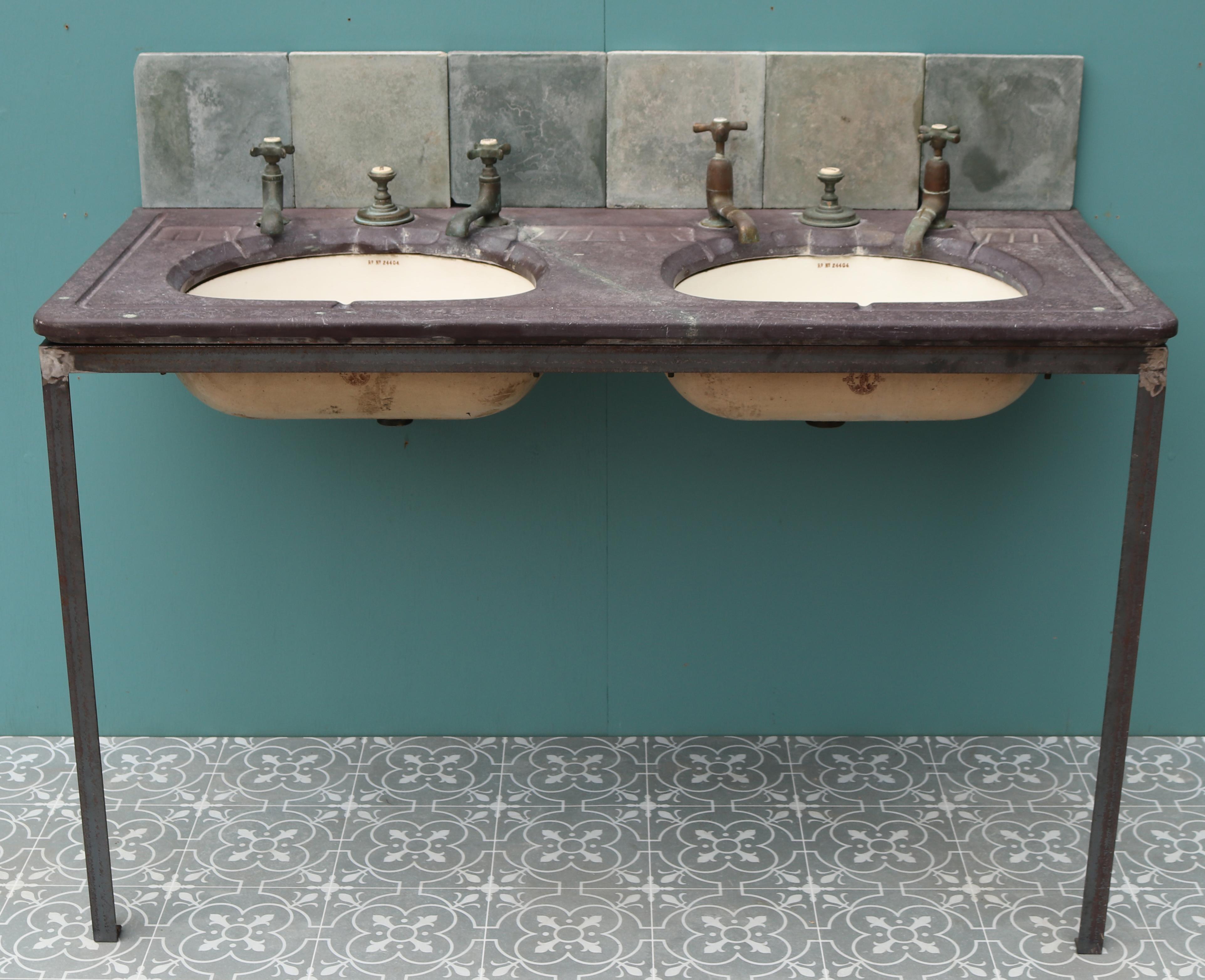 Reclaimed Antique Double Basin with Stand For Sale 5