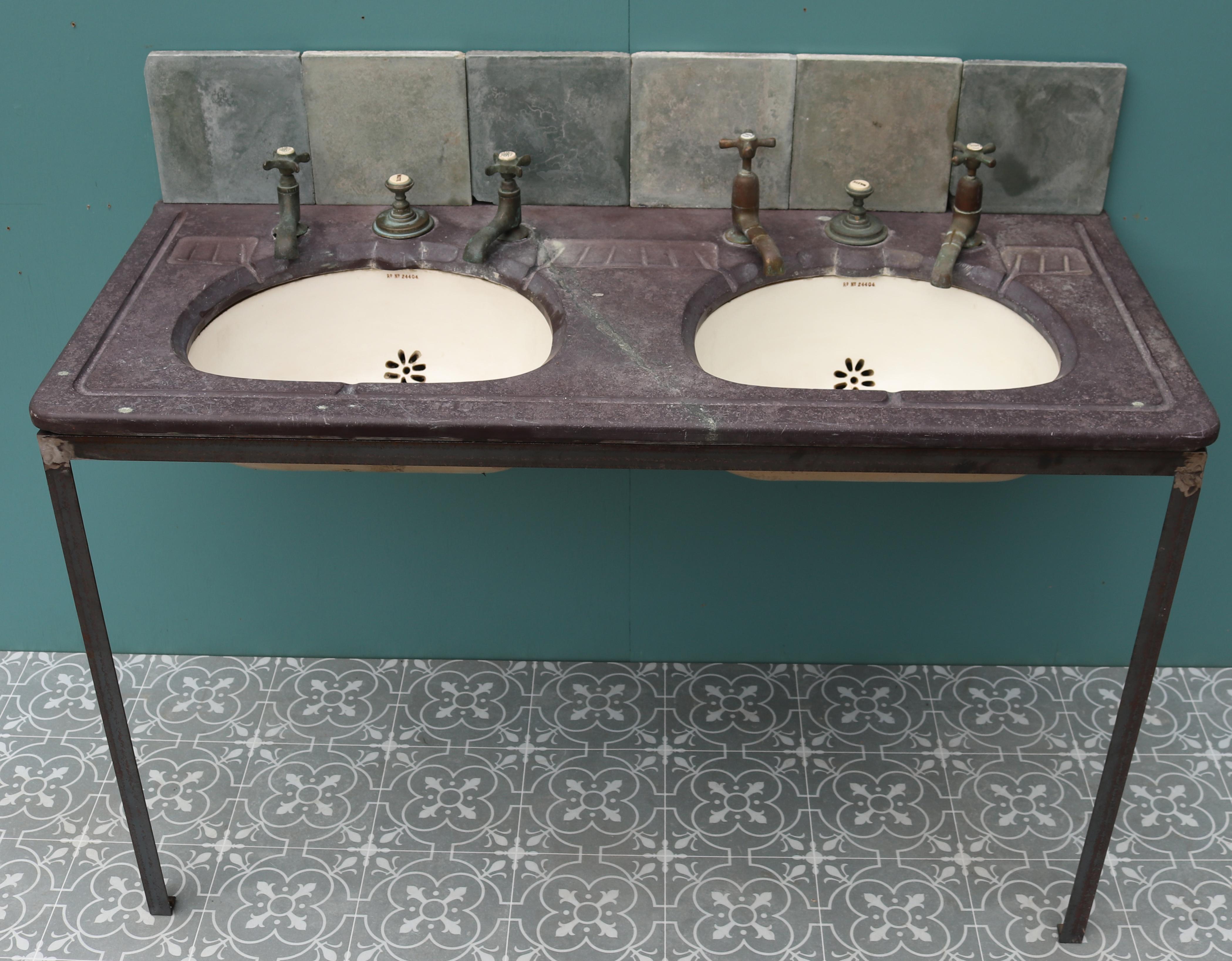Reclaimed Antique Double Basin with Stand For Sale 6