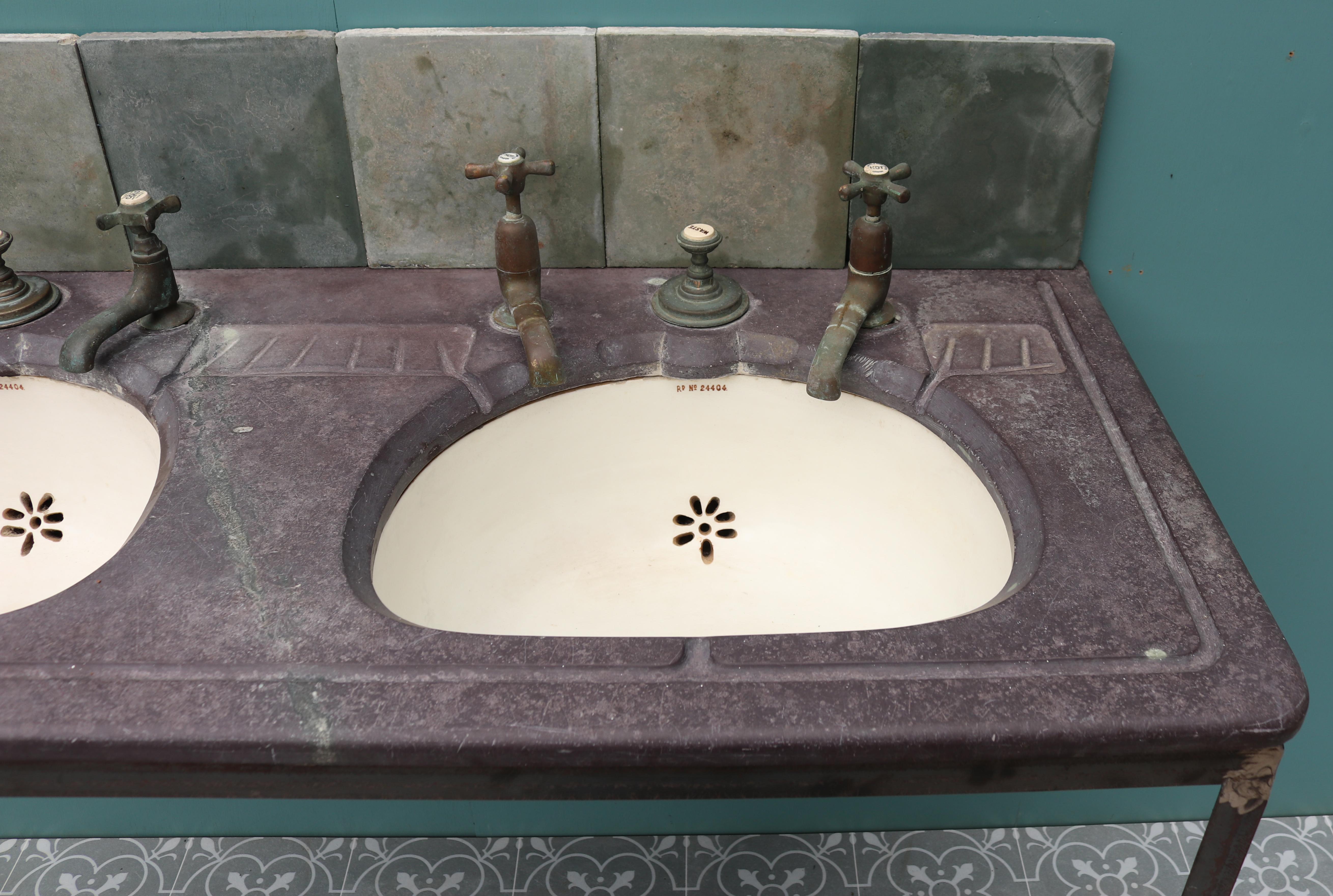 19th Century Reclaimed Antique Double Basin with Stand For Sale