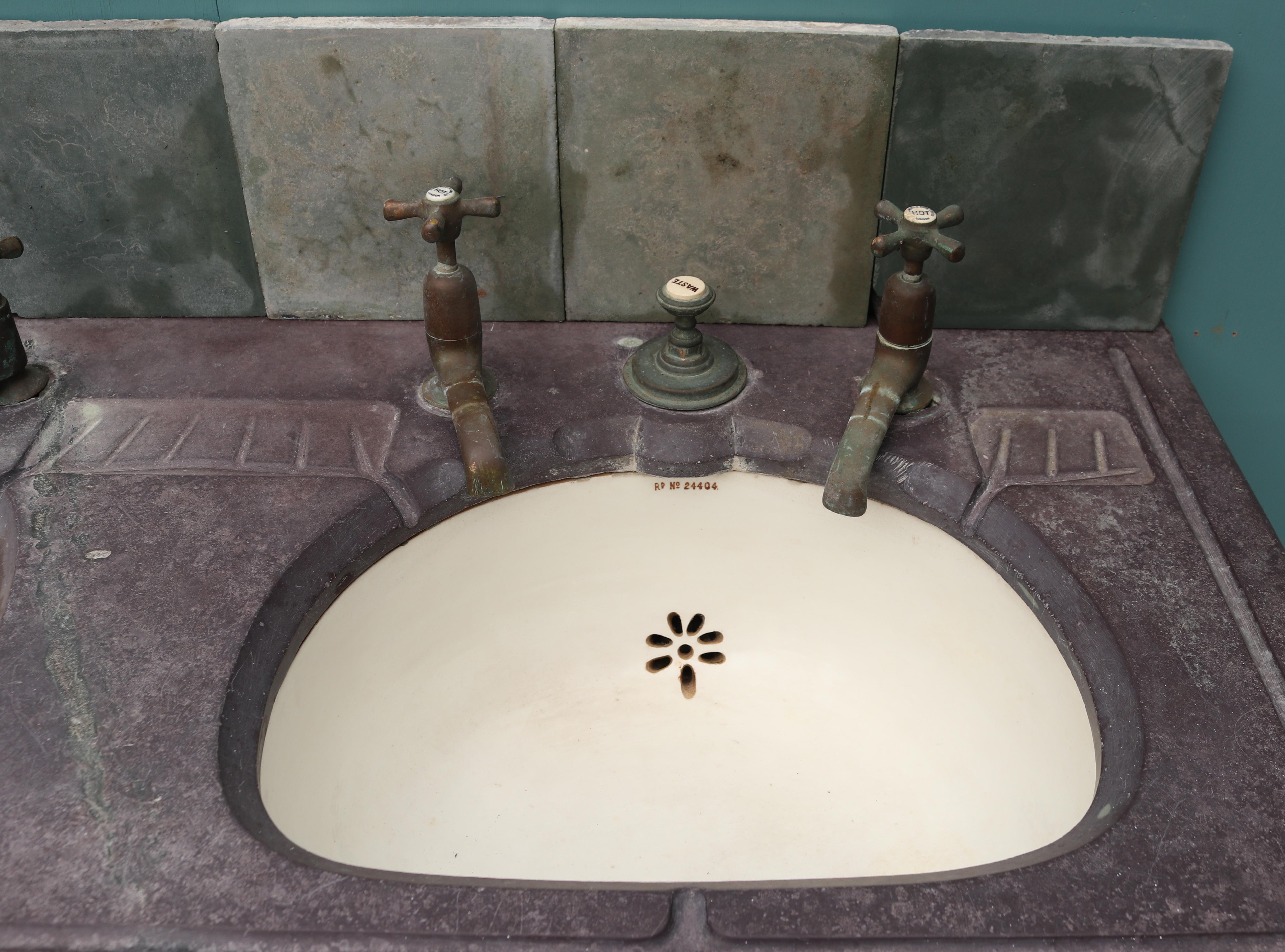 Brass Reclaimed Antique Double Basin with Stand For Sale