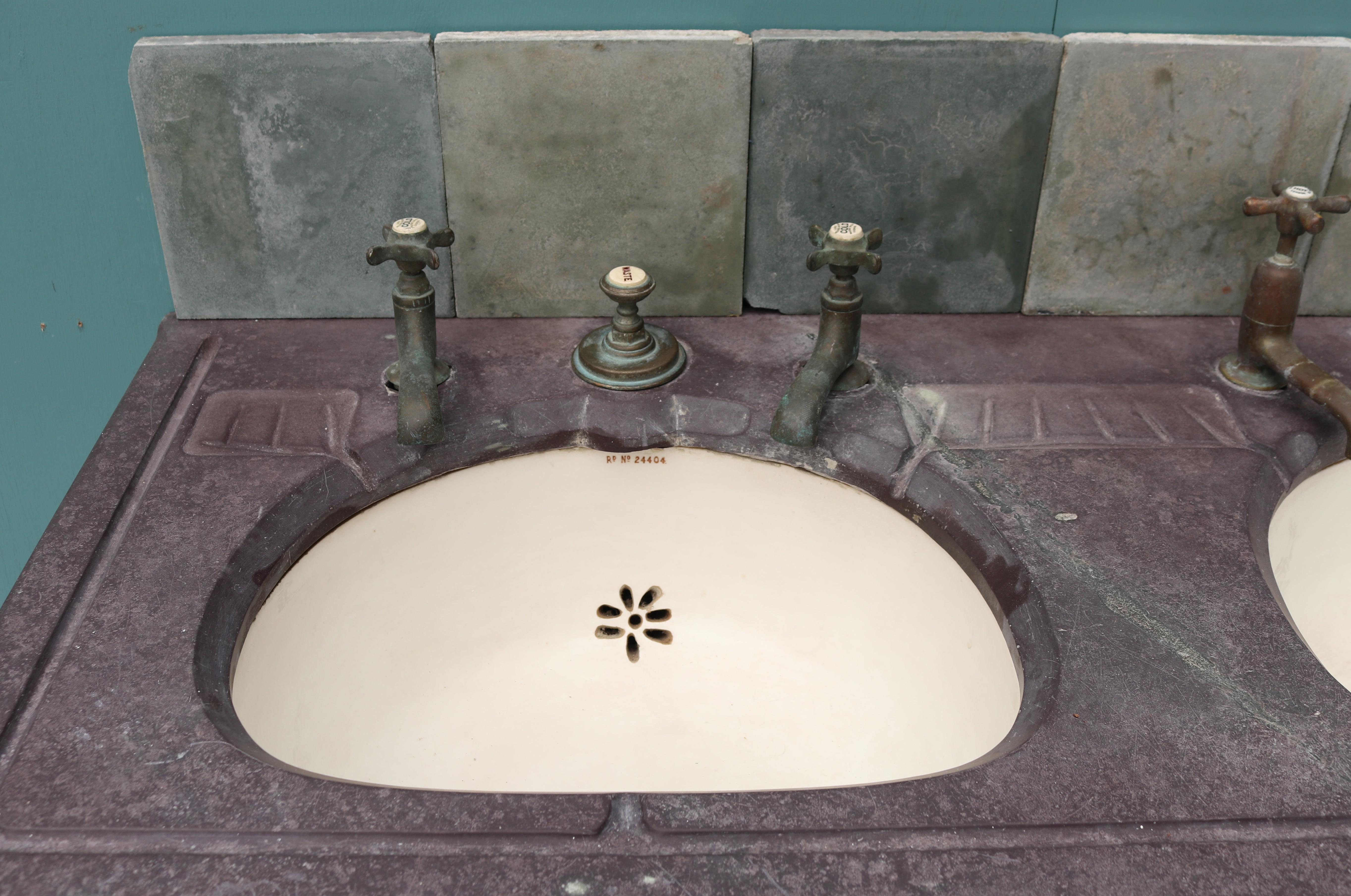 Reclaimed Antique Double Basin with Stand For Sale 1