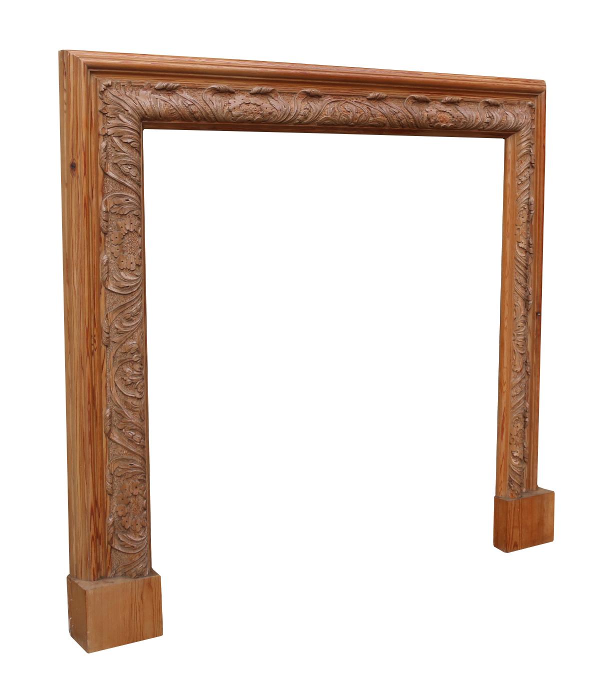 Reclaimed Carved Pine Bolection Fire Mantel In Good Condition For Sale In Wormelow, Herefordshire