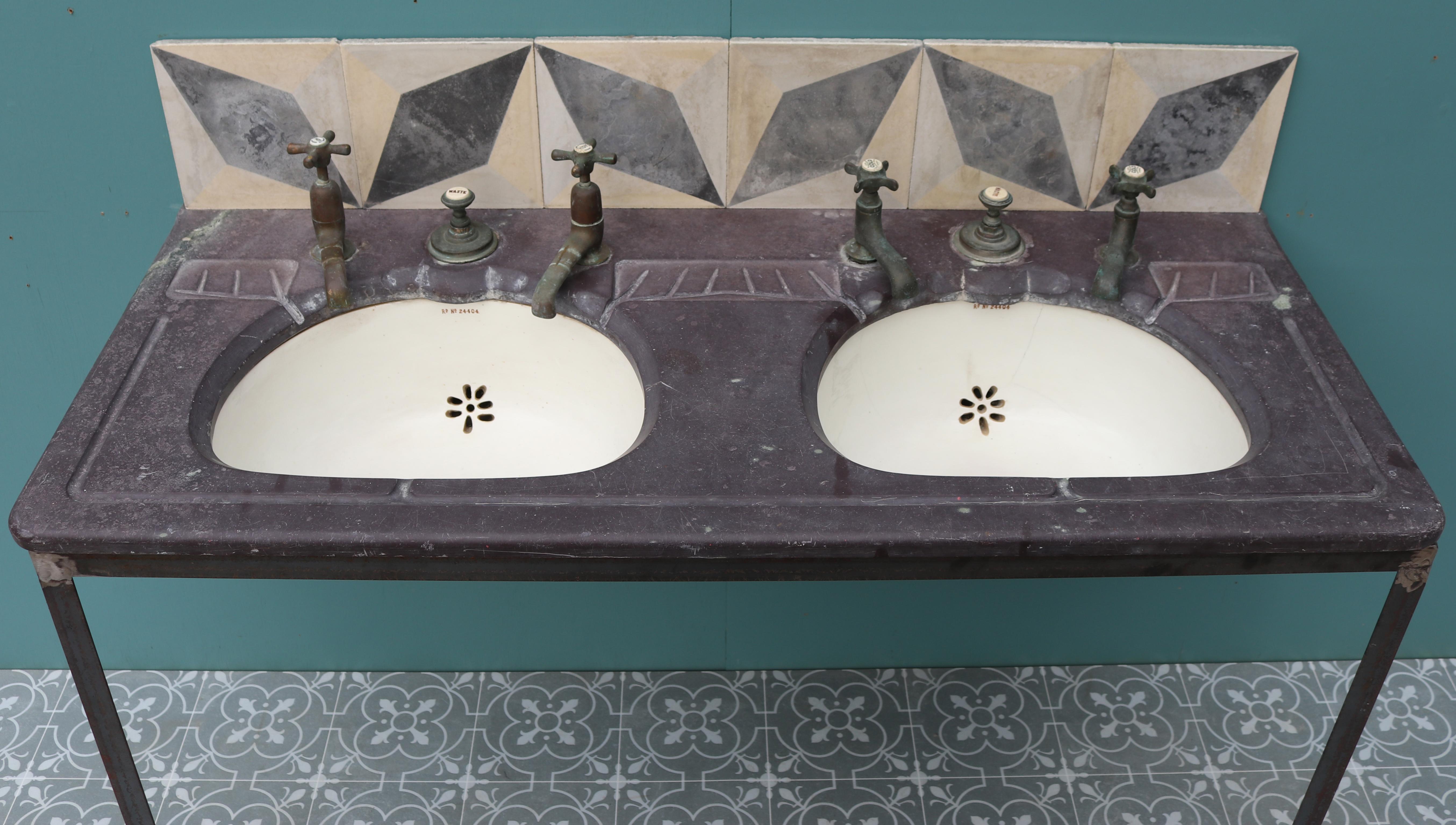 English Antique Double Basin with Stand For Sale