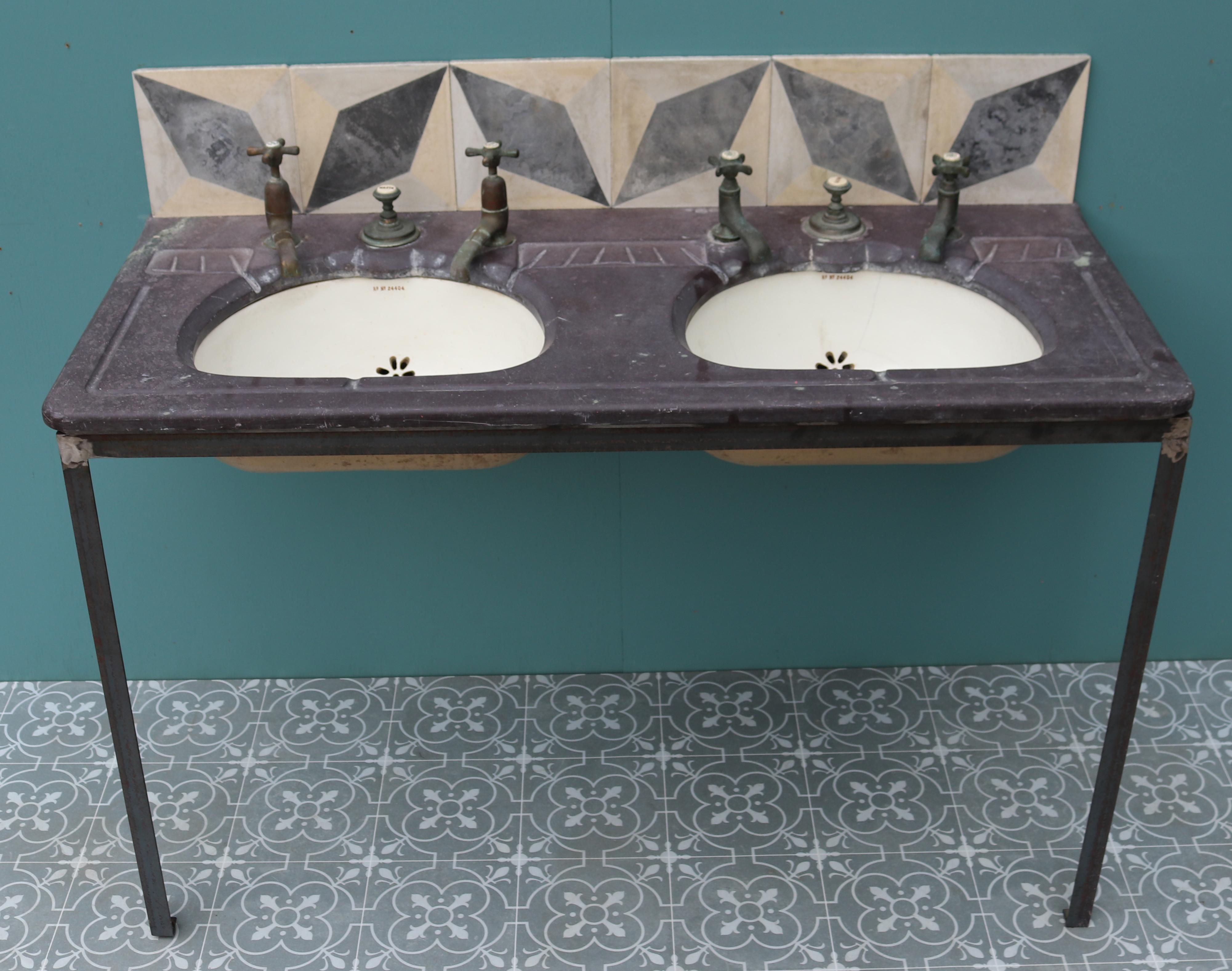 Antique Double Basin with Stand For Sale 1