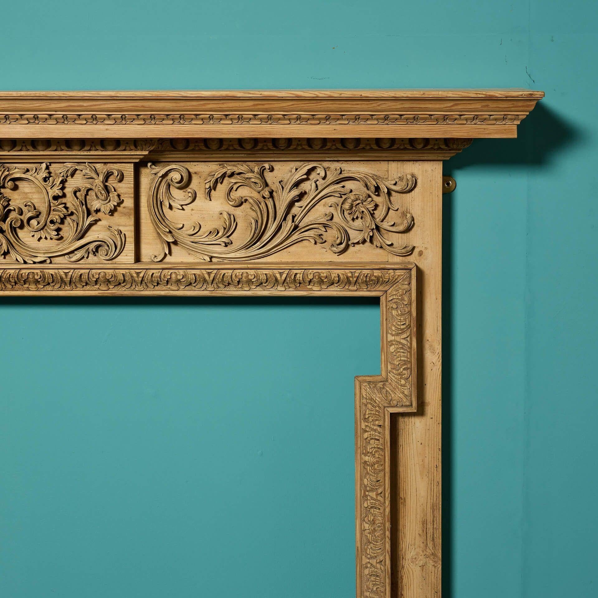 English Reclaimed Georgian Style Carved Pine Fireplace For Sale
