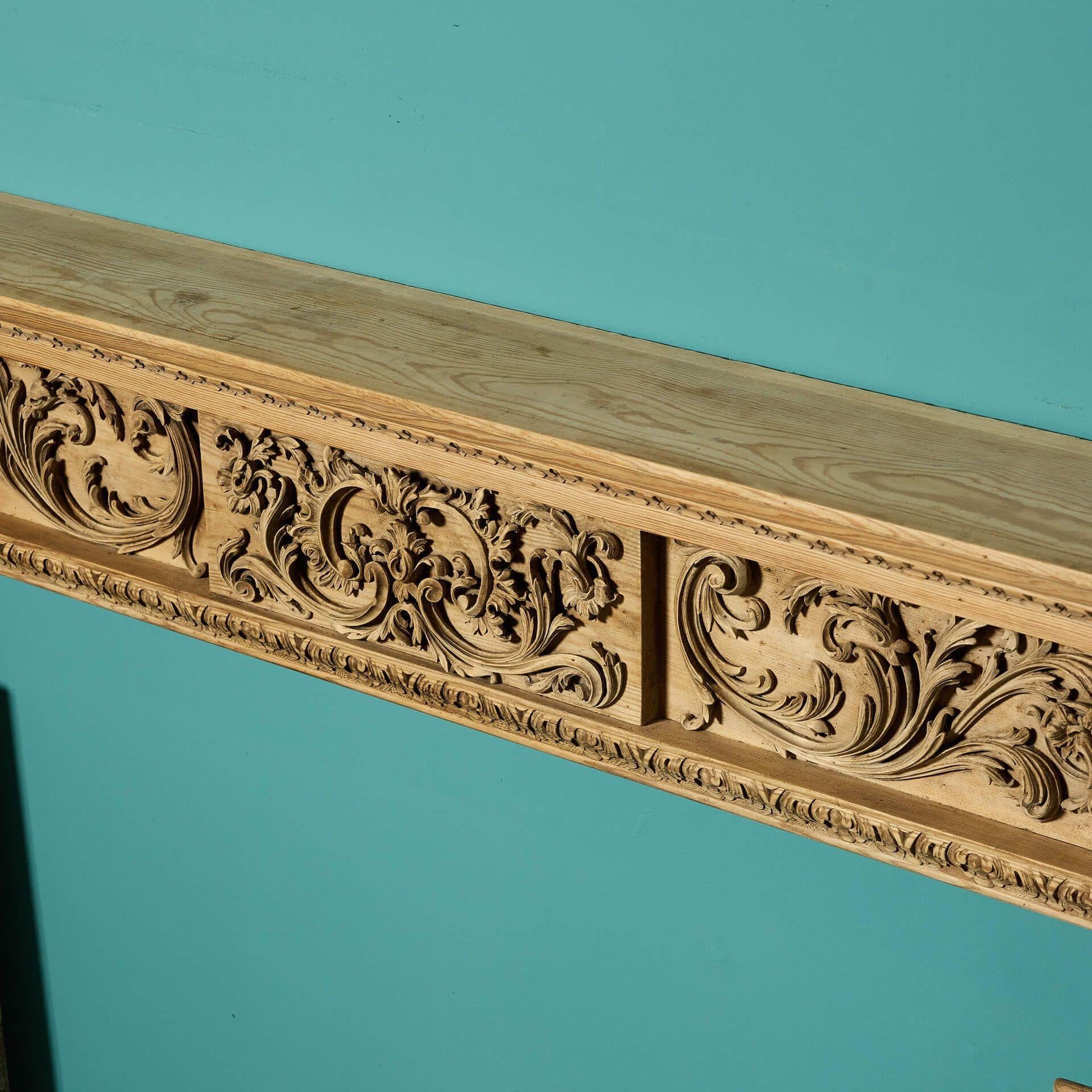 19th Century Reclaimed Georgian Style Carved Pine Fireplace For Sale