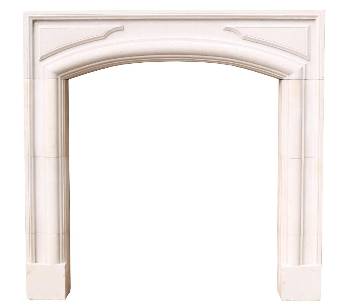 A reclaimed Georgian style fire surround with bolection moulding and arched panelled frieze.

Additional Dimensions:

Opening Height 96 cm

Opening Width 86 cm

Width between outside of legs 119 cm.