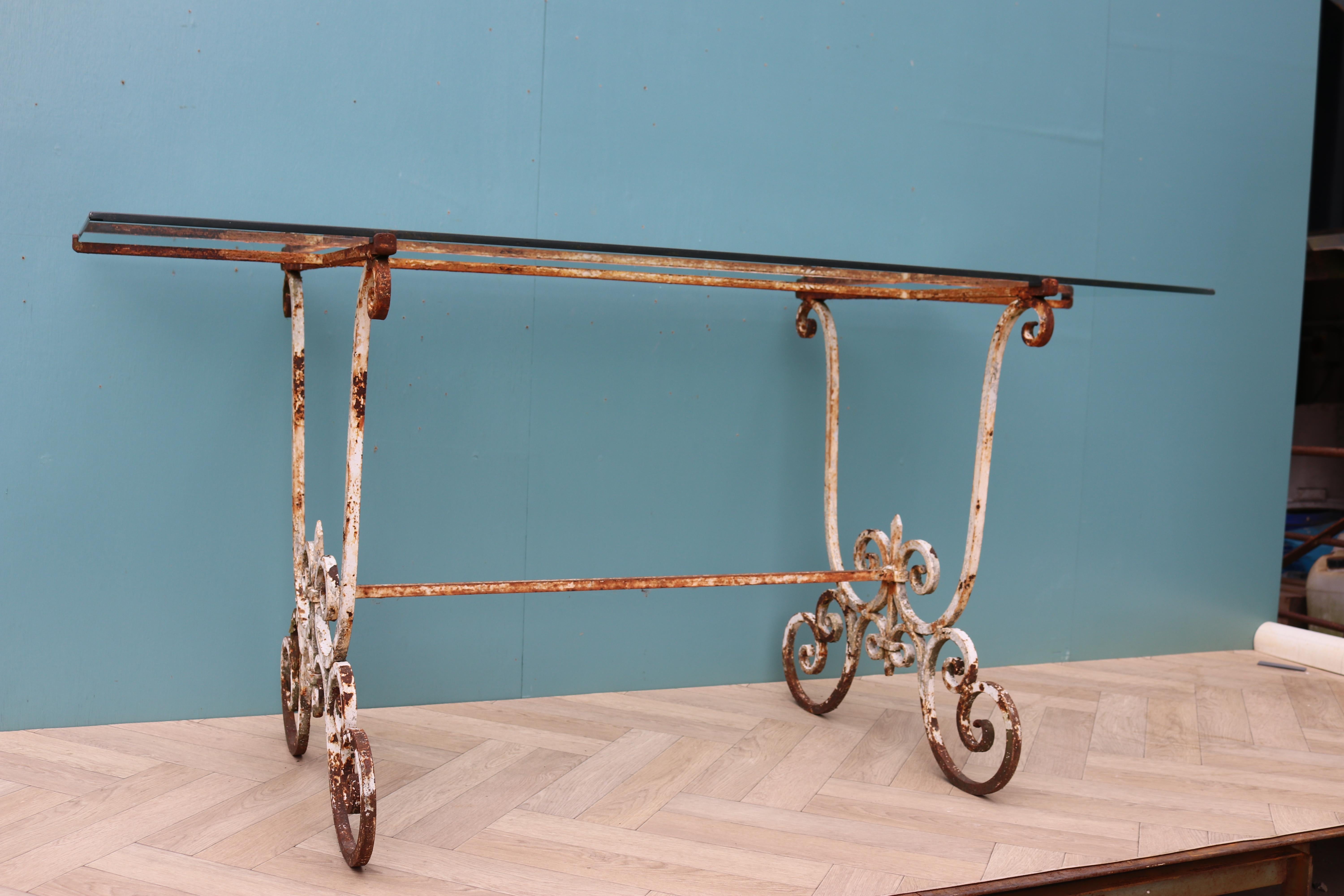 20th Century Reclaimed Glass and Wrought Iron Garden Table For Sale