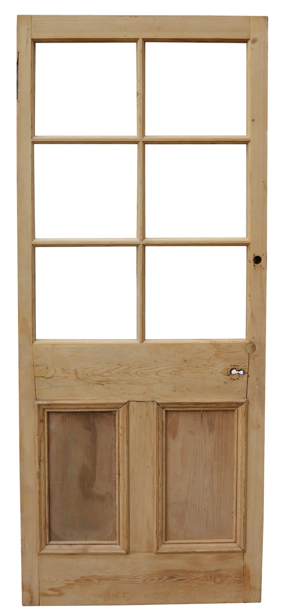19th Century Reclaimed Glazed Wooden Pine Door For Sale