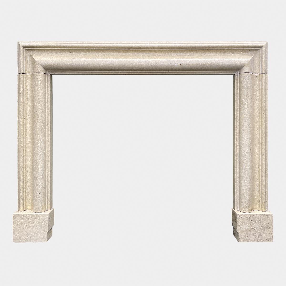 A reclaimed stone bolection fireplace surround from the mid 20th century. Originally within a panelled room with an interior bespoke insert ( no longer functional ) The jambs and header rebated for interior slips. In good condition without breaks,