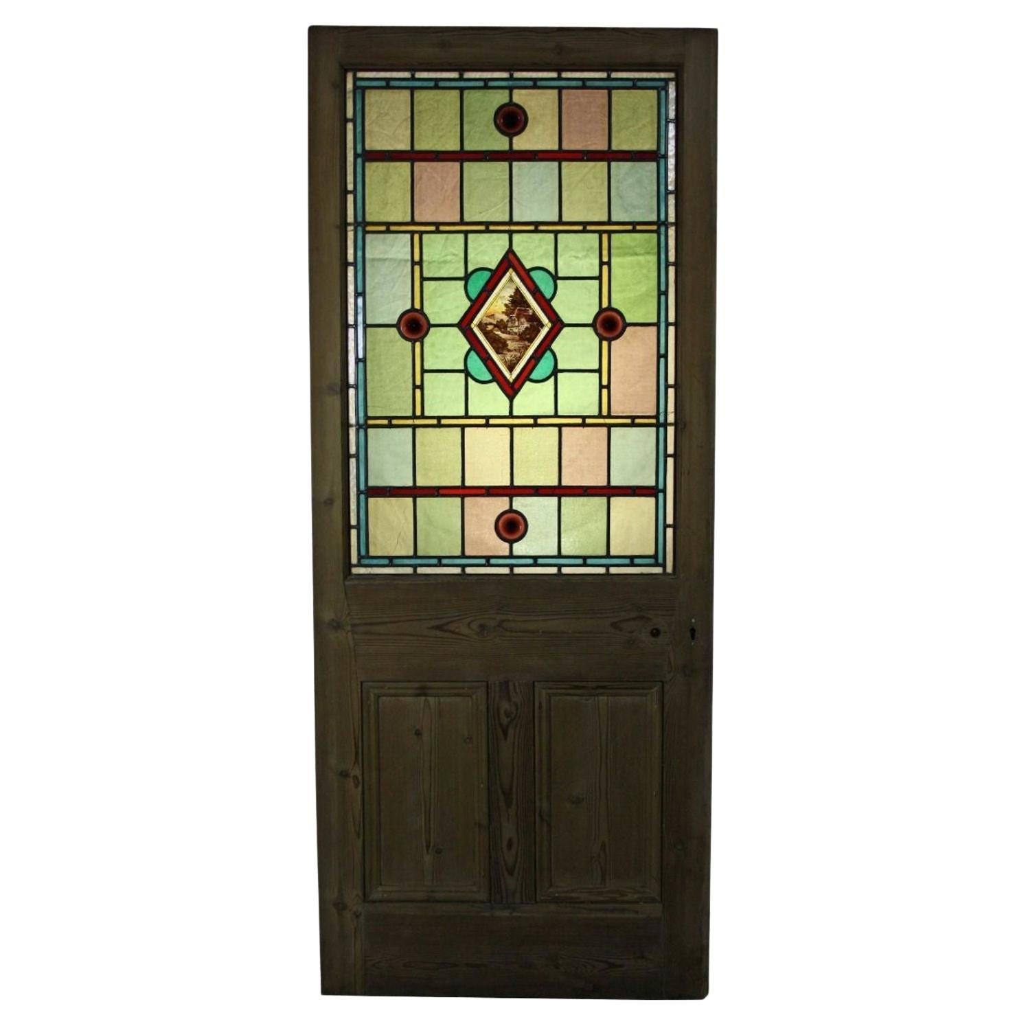 A Reclaimed Stained Glass Door For Sale