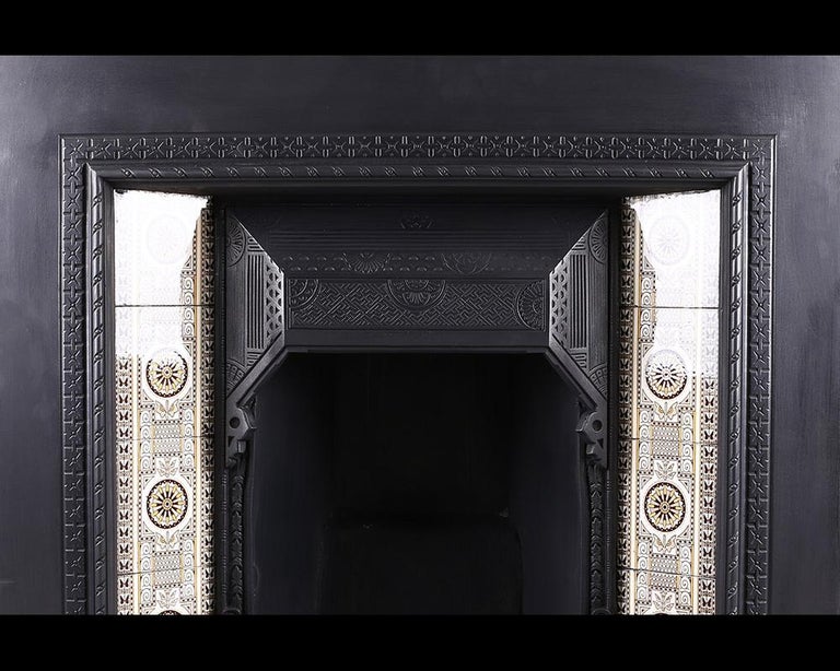 Reclaimed Victorian Tiled Fireplace Grate 20th Century For Sale