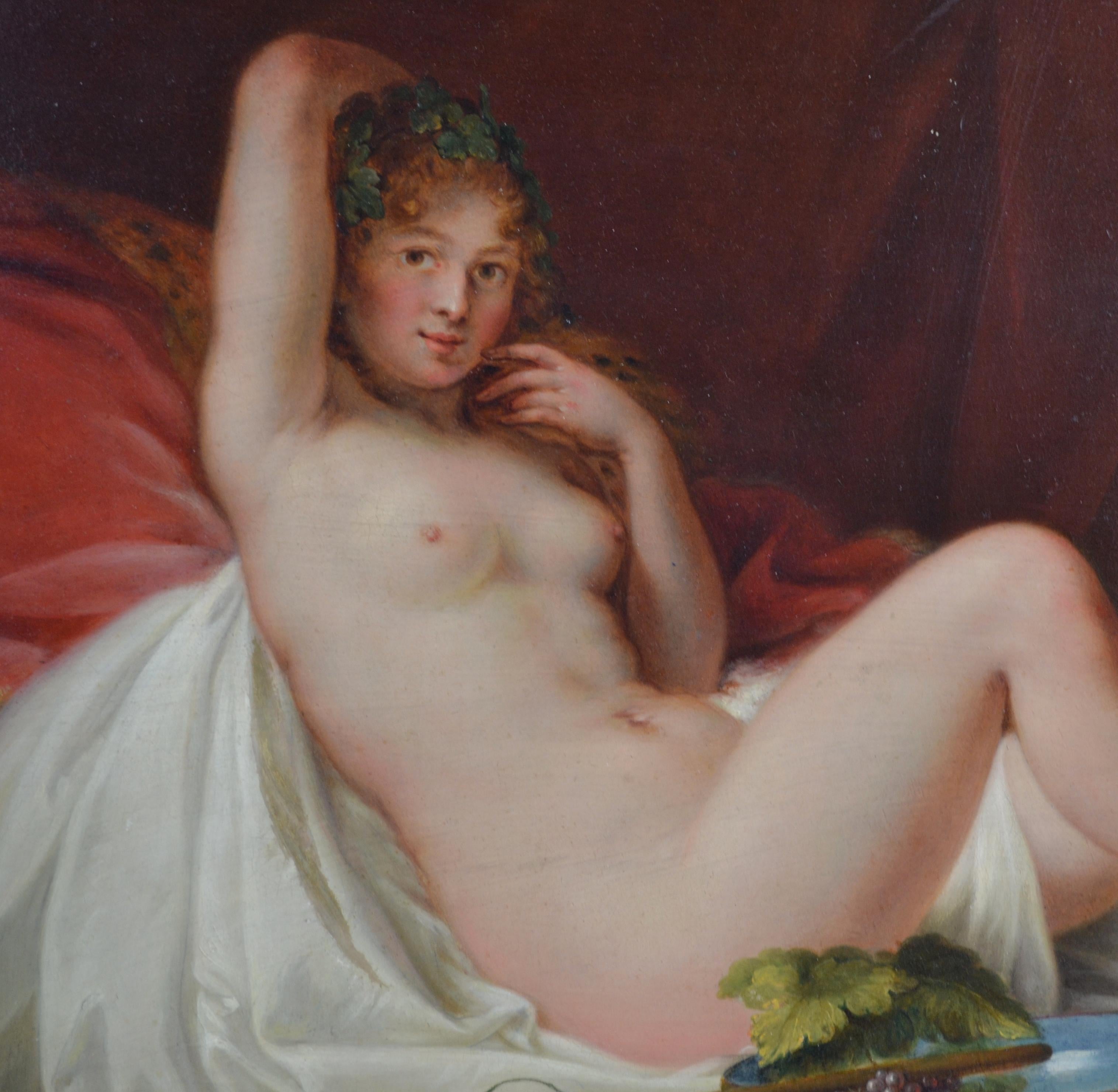 An exquisite and rare late 18th century oil on copper plate of a reclining nude by Austrian artist Adam J. Braun, (1748-1827) in the manner of Titian’s Venus of Urbino. Excerpt for a painting by the artist held at the highly acclaimed Royal