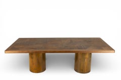 A Rectangular Dining Table with Oak Parquet Top and Brass Pedestal Legs