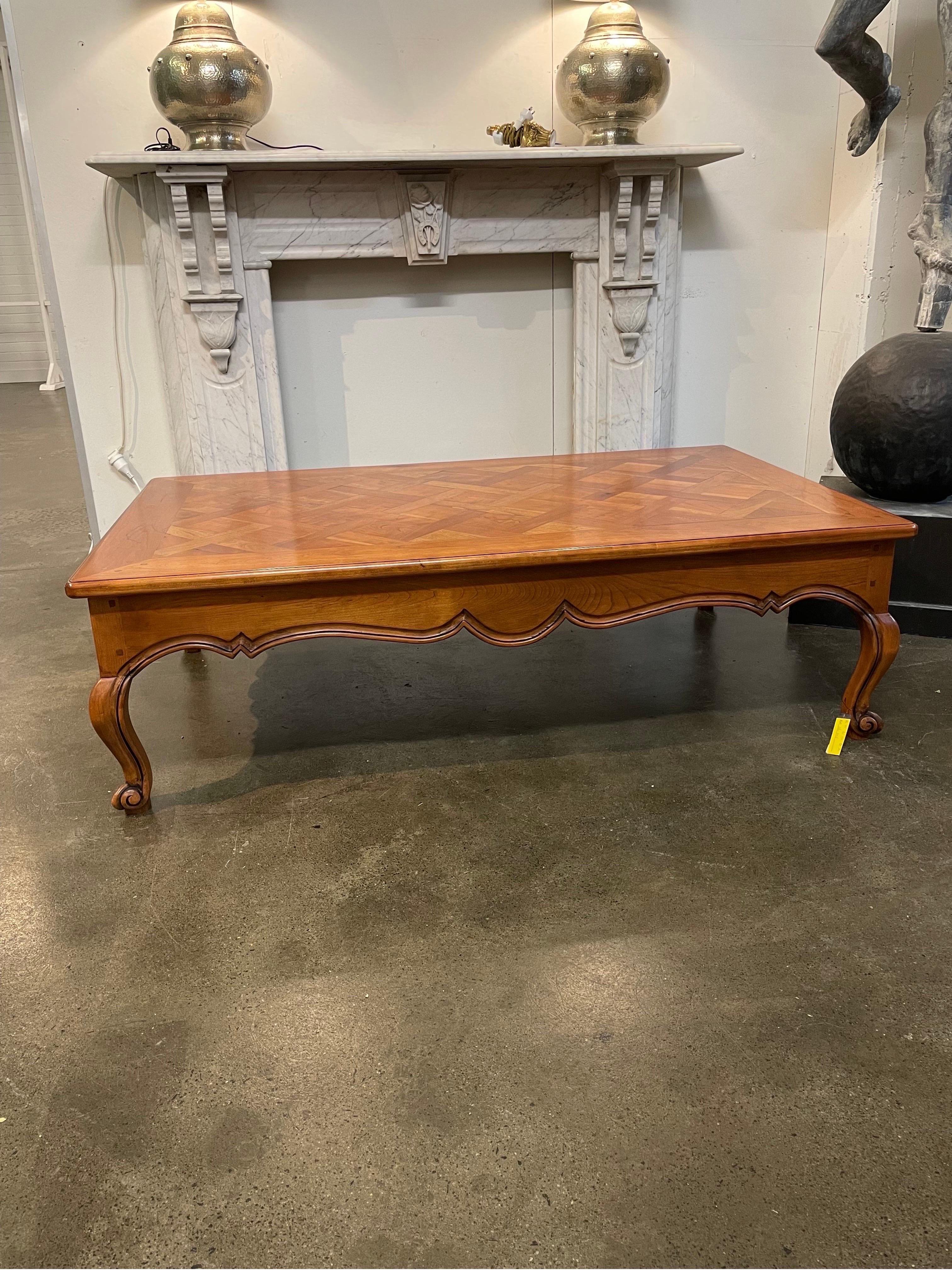 A Rectangular French Provincial Style Parquetry Coffee Table

Provenance: Private Melbourne Collection.

Dimension: Width: 150 cm Height: 45cm Depth: 90 cm.