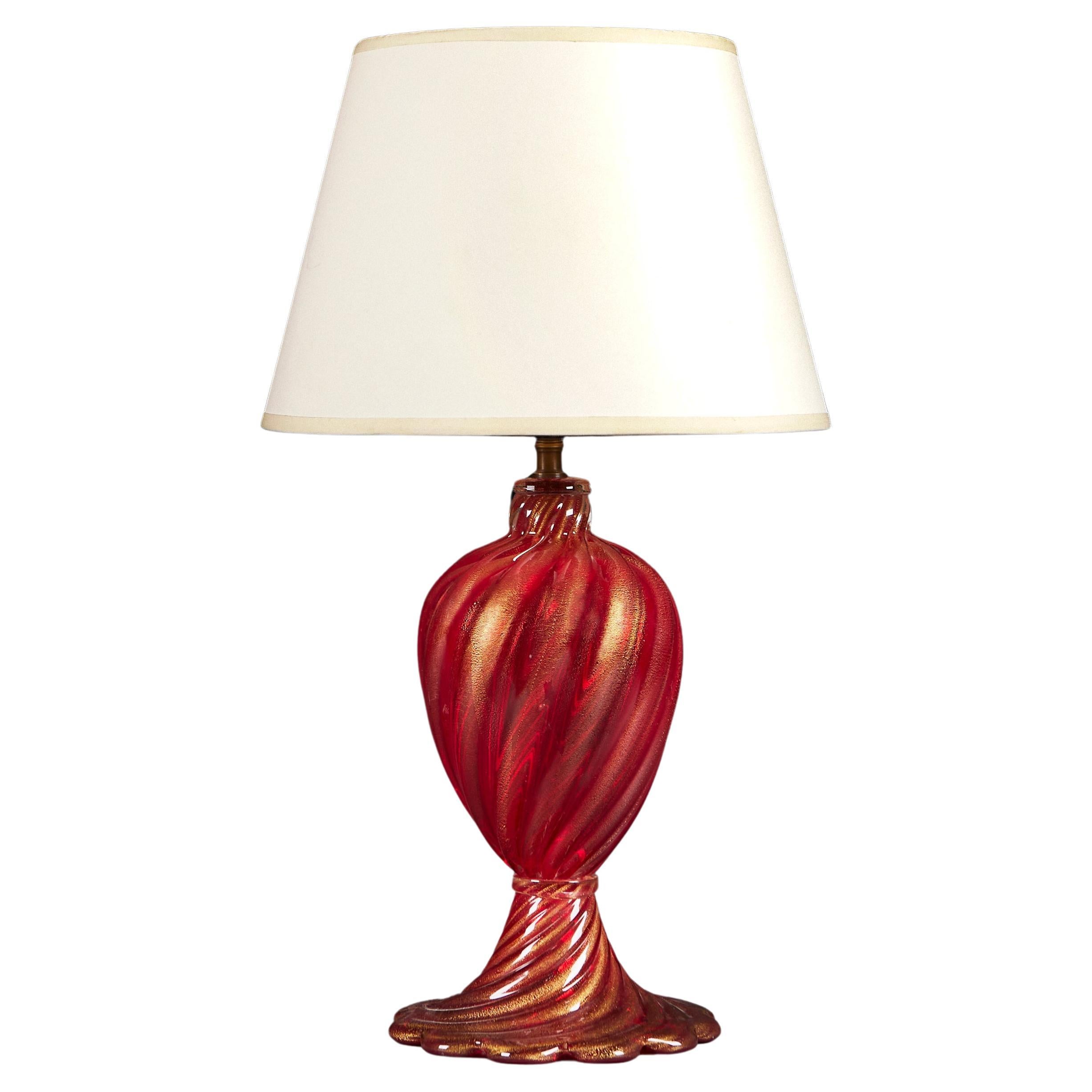 A Red And Gold Murano Glass Lamp