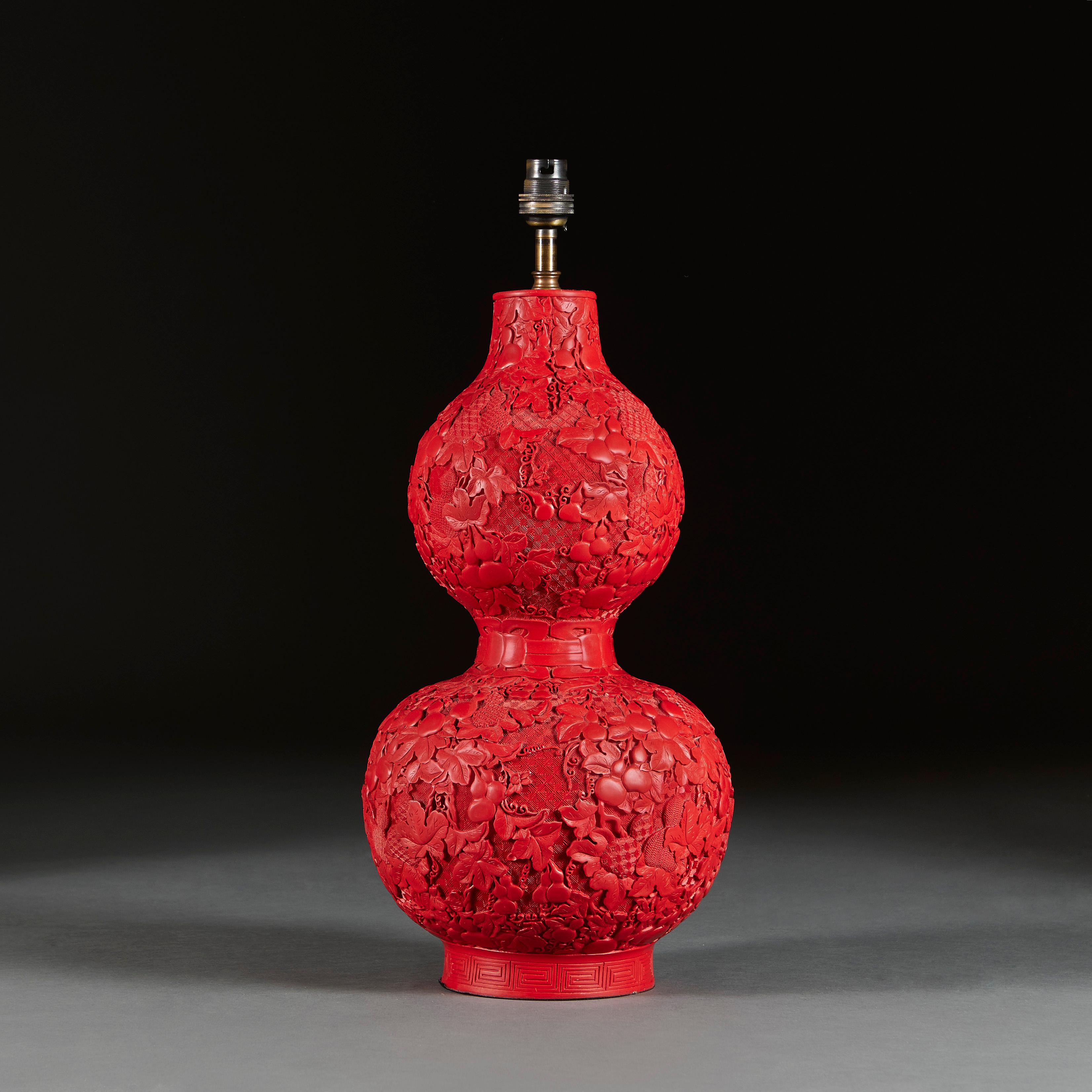 Chinese Red Cinnabar Lacquer Double Gourd Vase