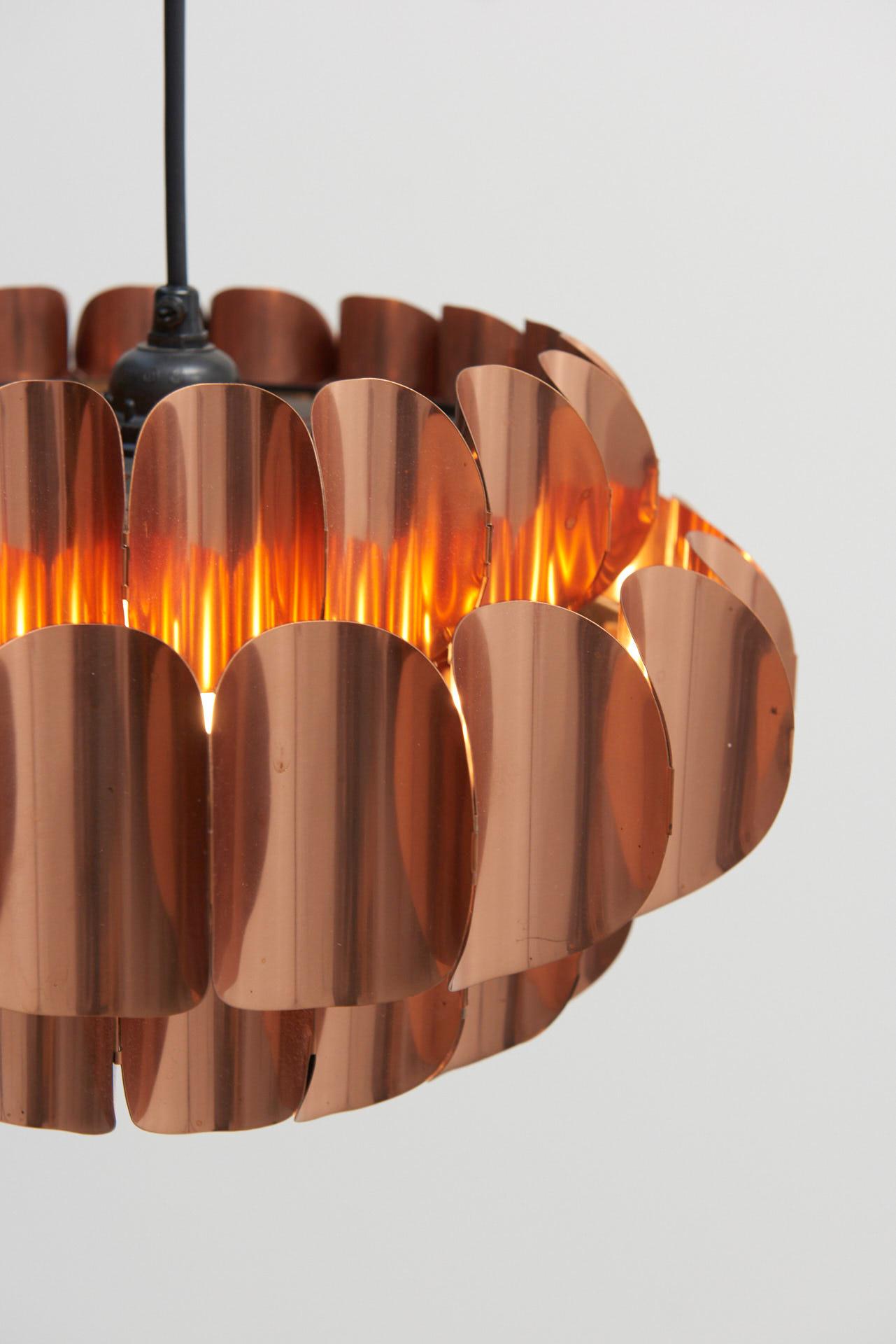 Scandinavian Modern Red Copper Leaf Suspension Lamp, Designed by Thorsten Orrling