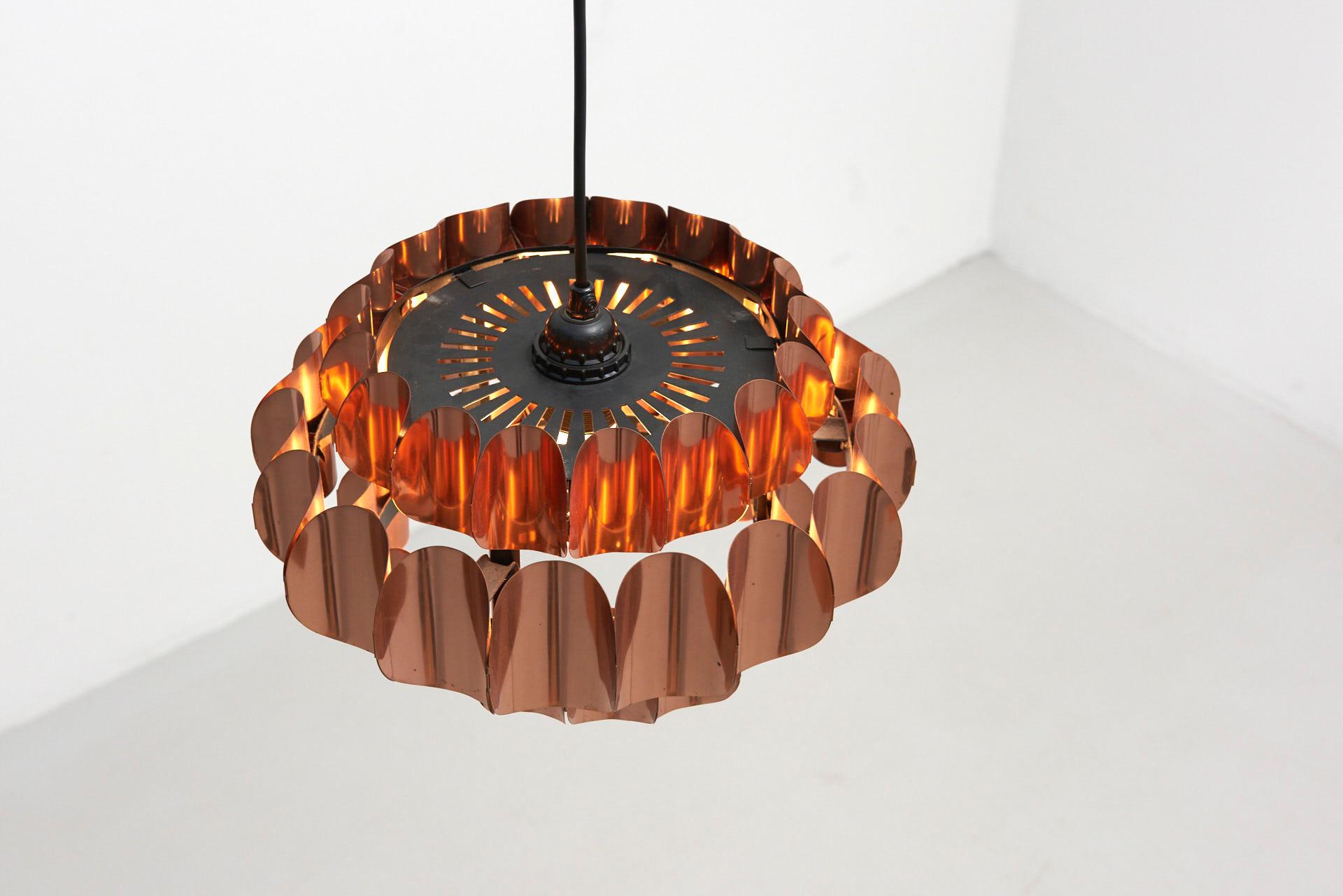 Mid-20th Century Red Copper Leaf Suspension Lamp, Designed by Thorsten Orrling