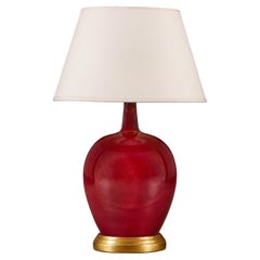Antique A Red Flambe Mei Ping Vase as a Table Lamp with Giltwood Base