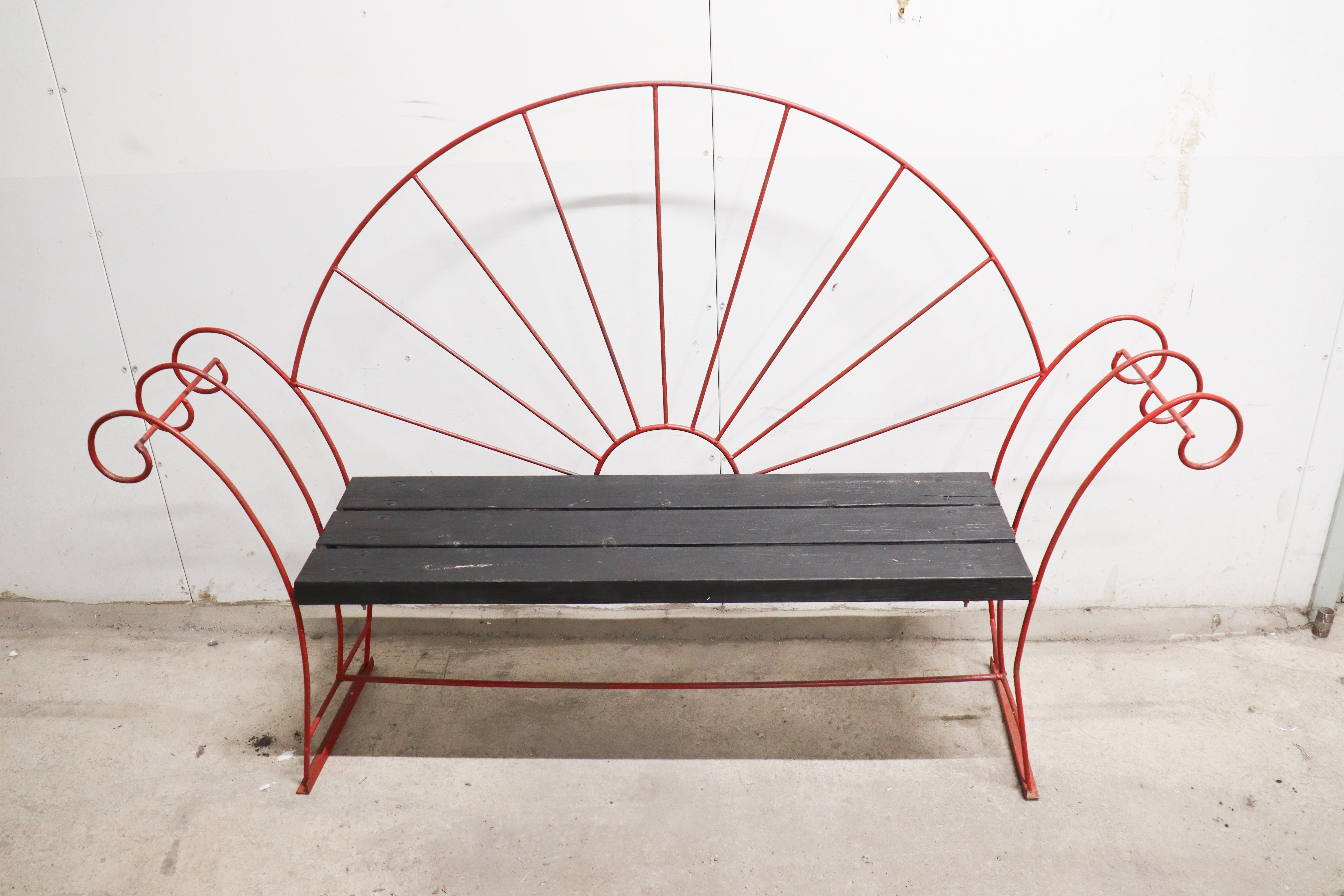 Scandinavian Modern A Red Garden Sofa - Wrought Iron & Wood - Sweden Early 20th Century  For Sale
