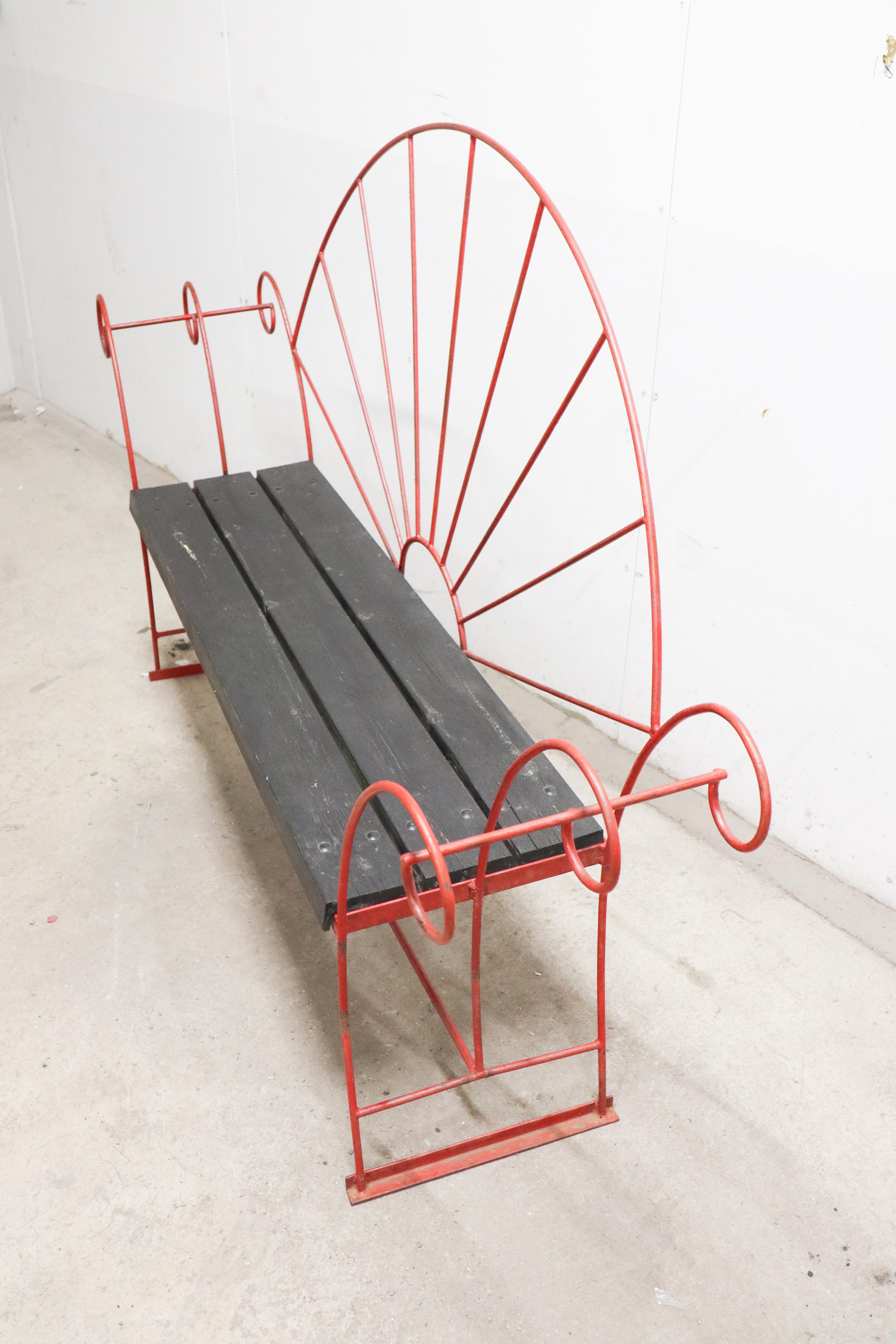 Danish A Red Garden Sofa - Wrought Iron & Wood - Sweden Early 20th Century  For Sale